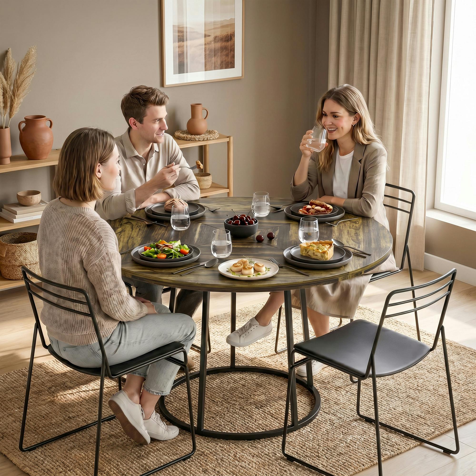 Homcom Brown Round Dining Table For 4-6 Space Saving 120 Cm - Rustic