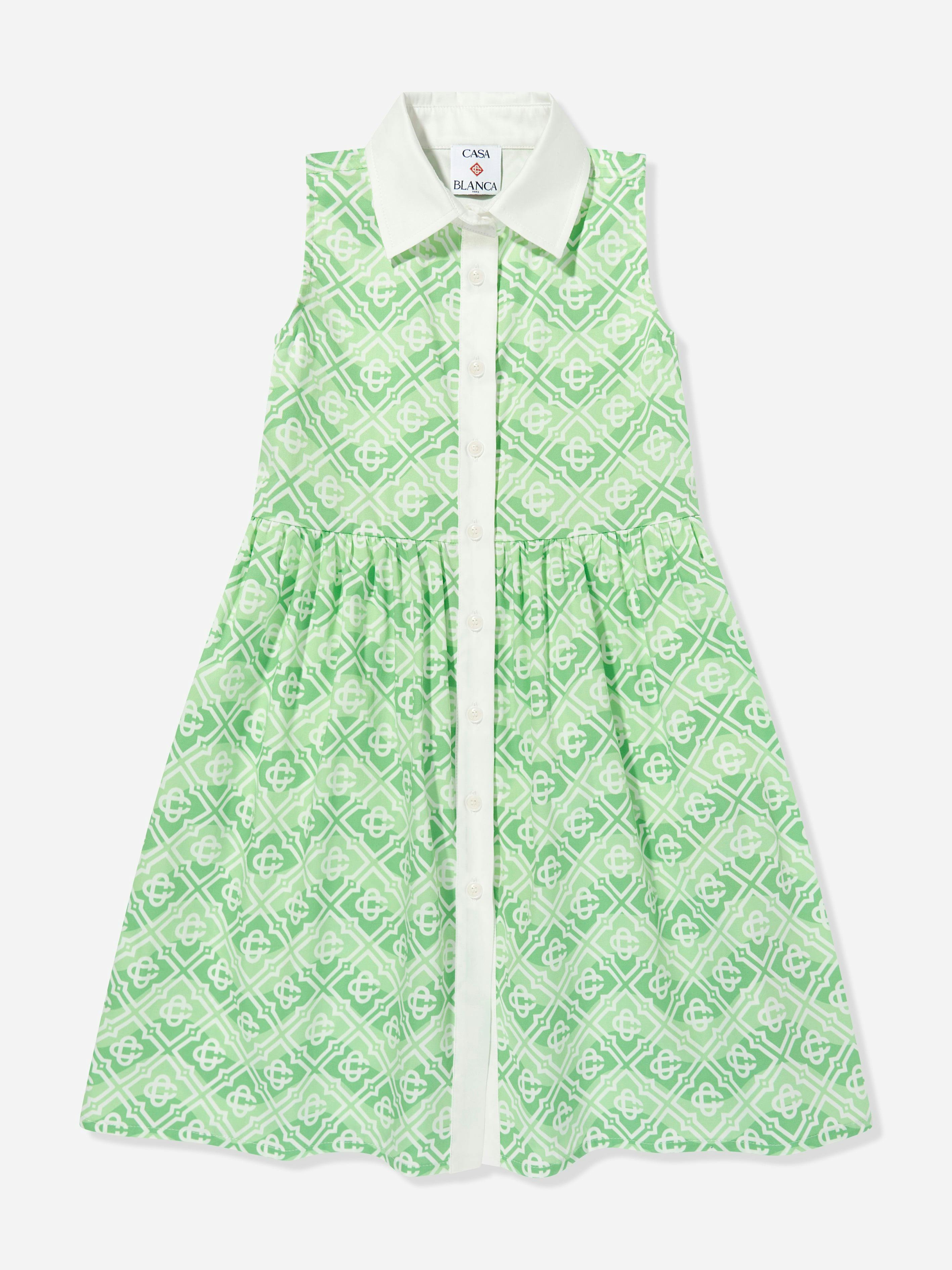 Casablanca Girls Green Wavy Monogram Dress In - 9 - 10 Yrs
