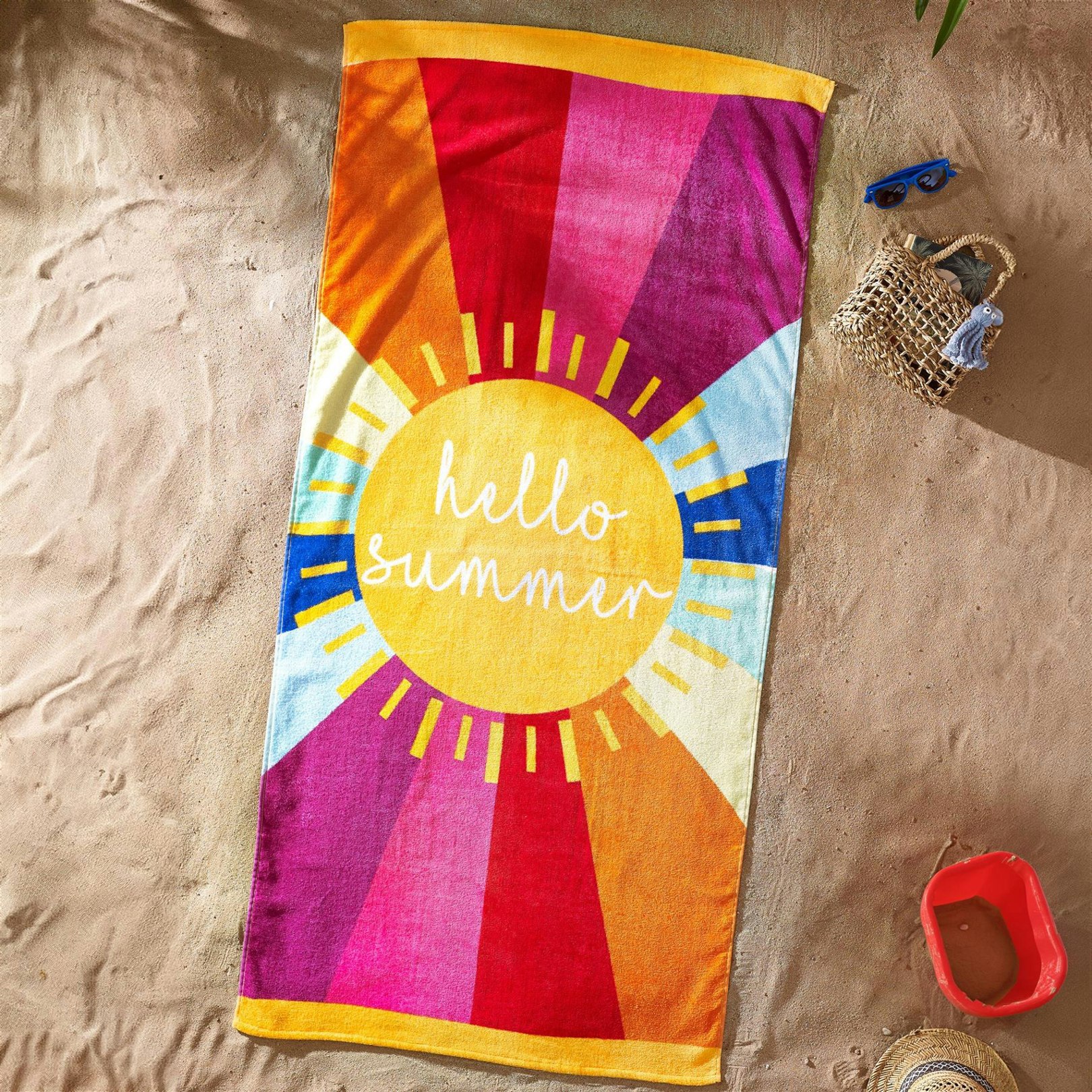 Catherine Lansfield Hello Summer Multi Beach Towel - Multi - Cotton Size 76 X 160Cm