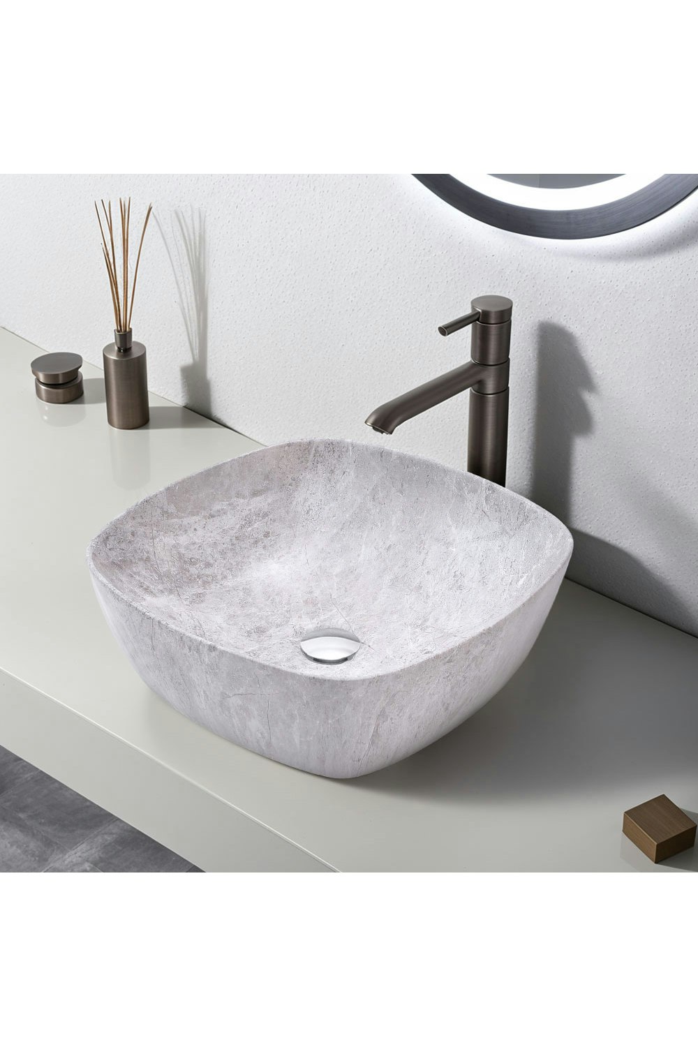 Living And Home Grey Bathroom Ceramic Countertop Wash Basink Sink