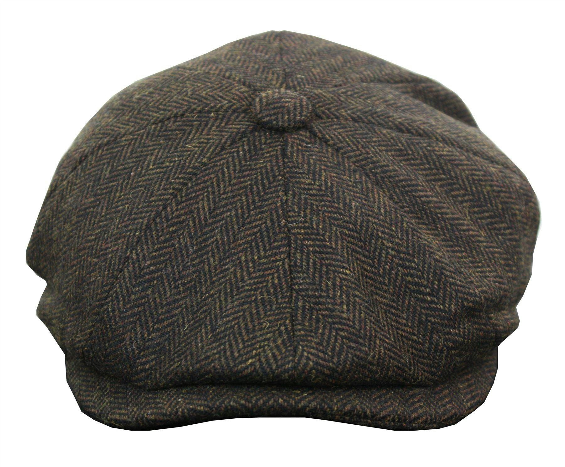 King Ice Men's Tweed Newsboy Cap Peaky Blinder Flat Check Grandad Hat - Timber - Medium