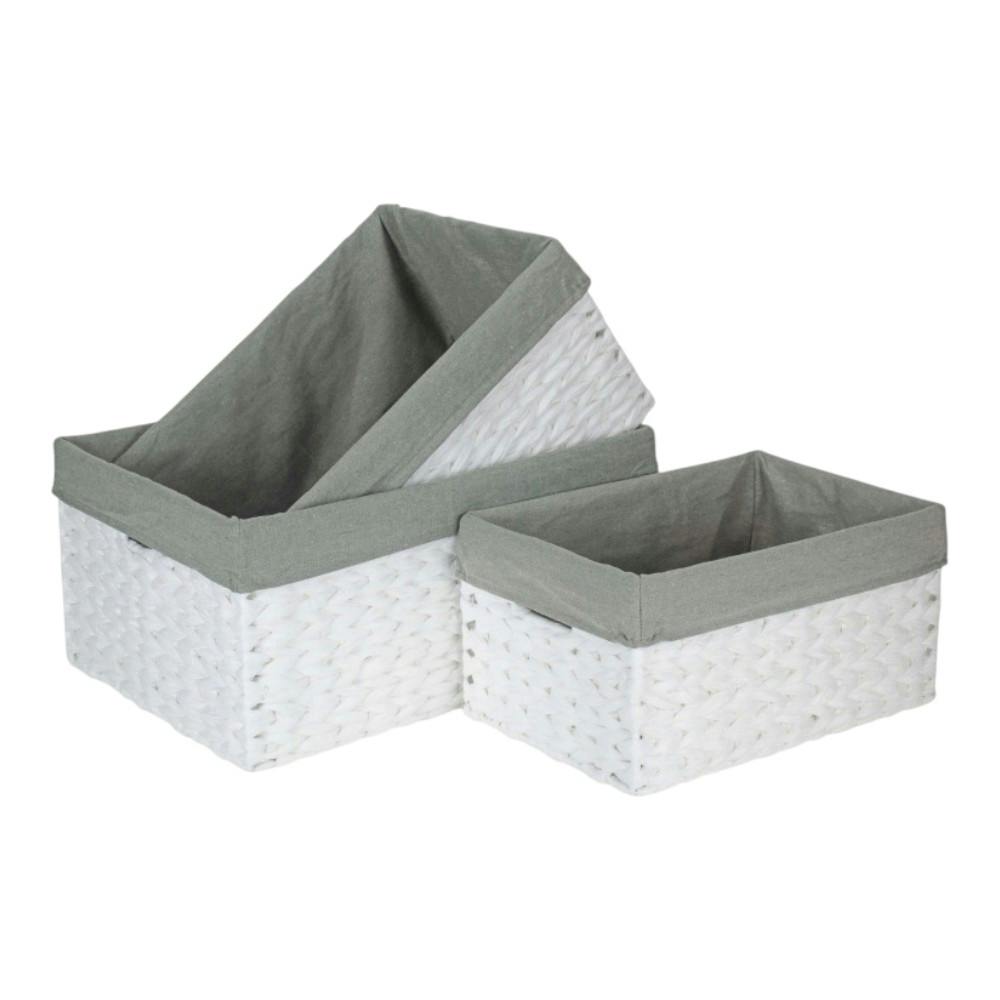 Red Hamper Red/White/Grey Hamper Paper Rope Rectangular Storage Basket With Cotton Lining - Set Of 3