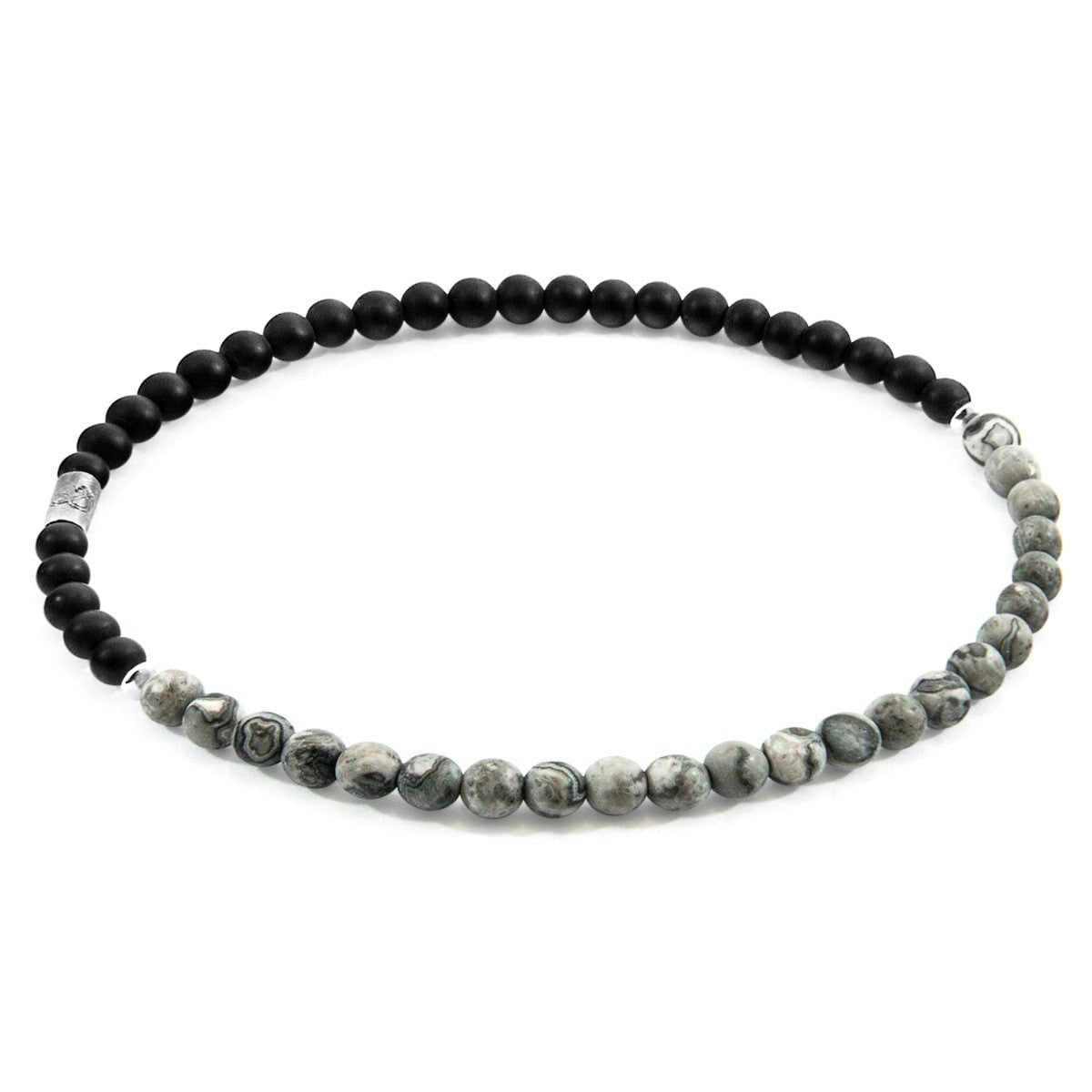Anchor & Crew Grey/Black/Onyx Jasper And Alexander Silver And Stone Skinny Bracelet - S - 19Cm