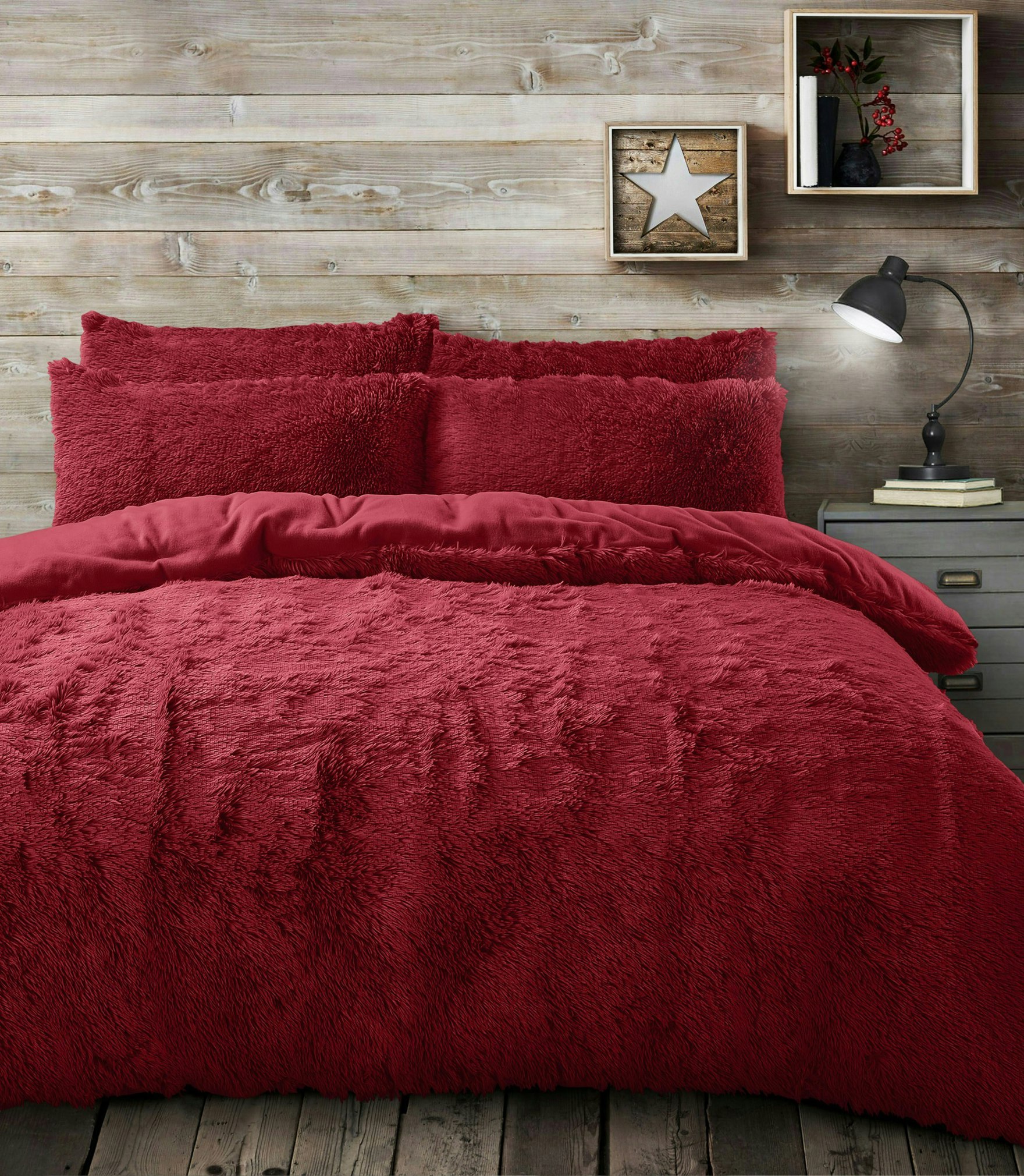 Velosso Red Alaska Shaggy Faux Fur Fluffy And Warm Fleece Duvet Cover Set - Single