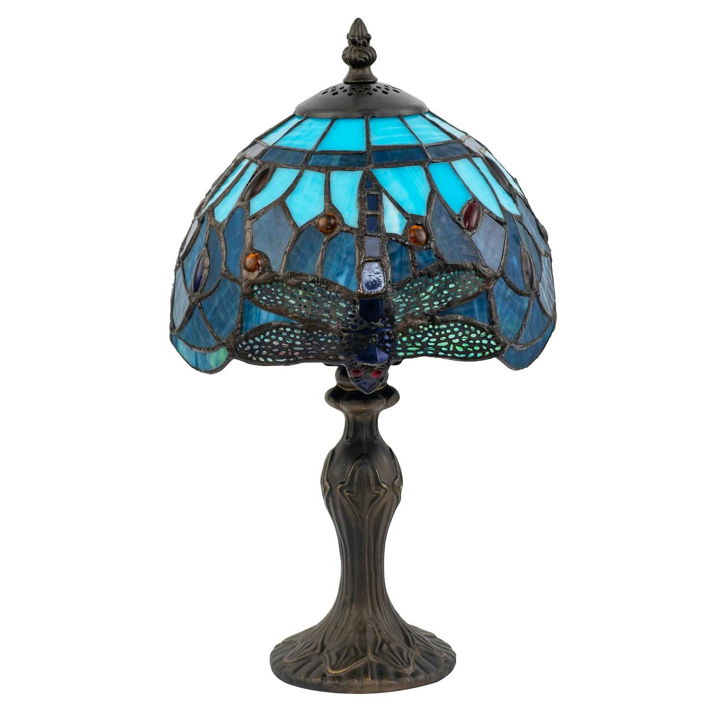 Rackhams Sky Blue Handmade Midnight And Stained Glass Dragonfly Tiffany Lamp