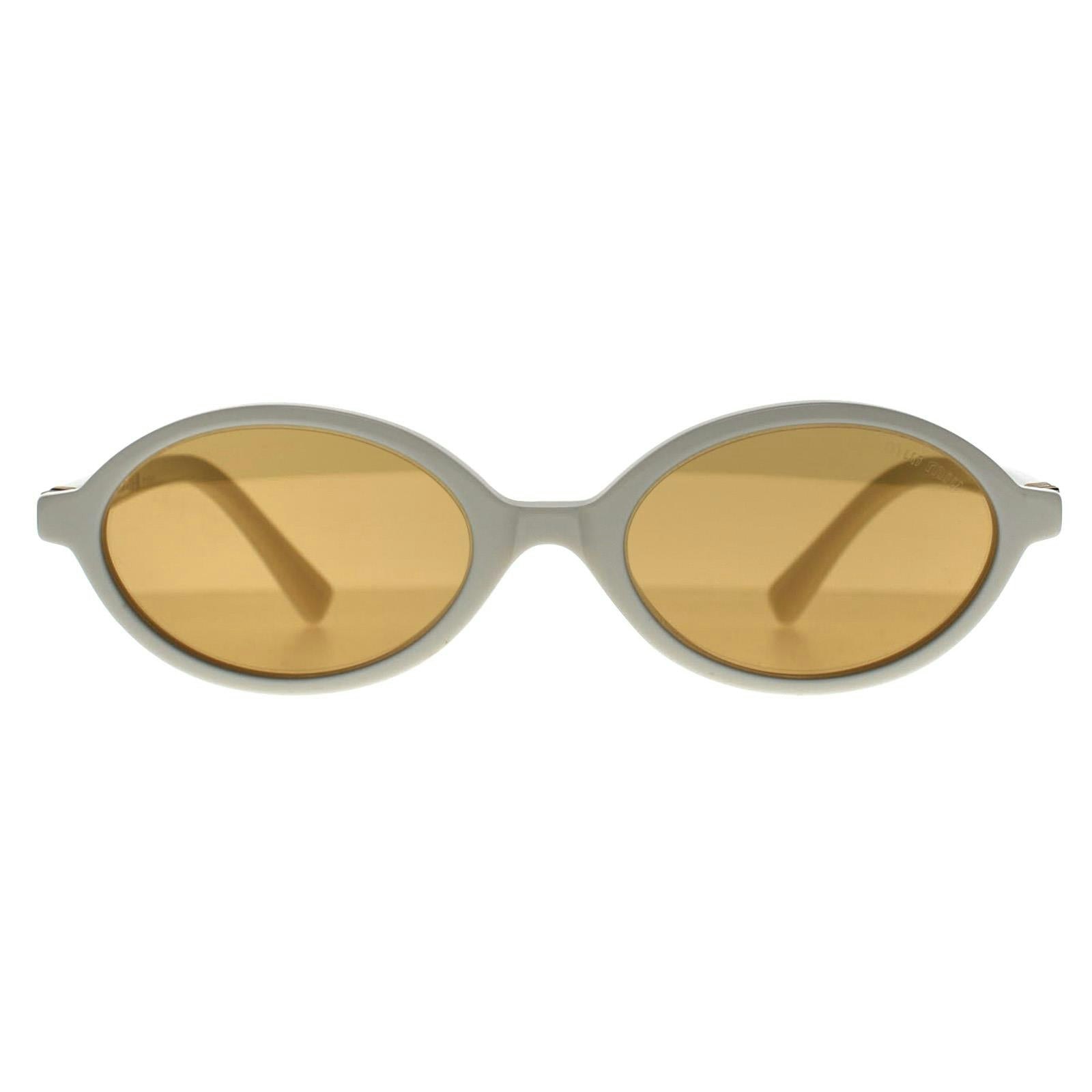 Miu Miu Womens Oval Sunglasses - White Orange - Silver Internal Mirror - One Size - Image 3