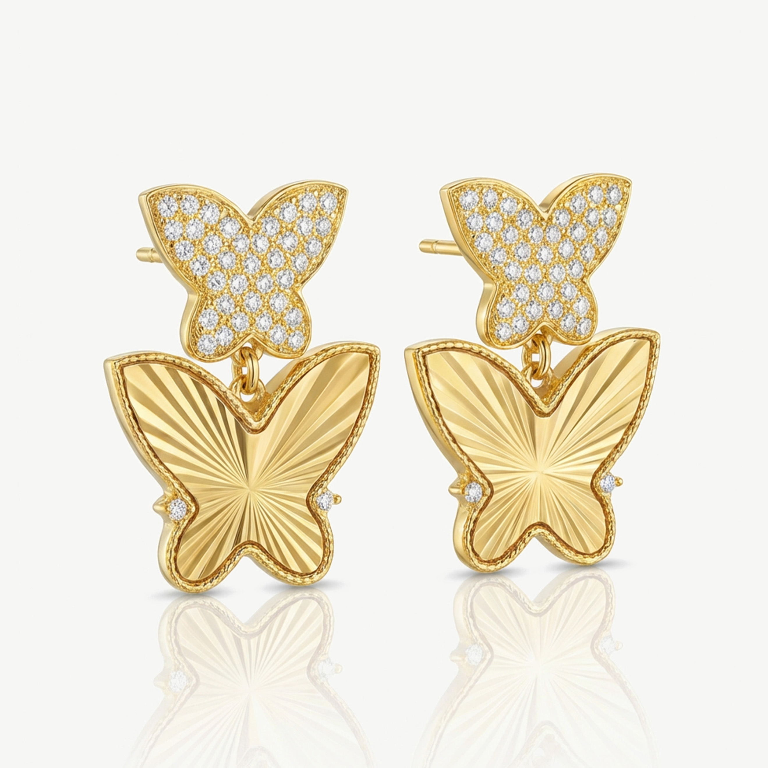 Muchv Gold Large Butterfly Drop Stud Earrings In 18K