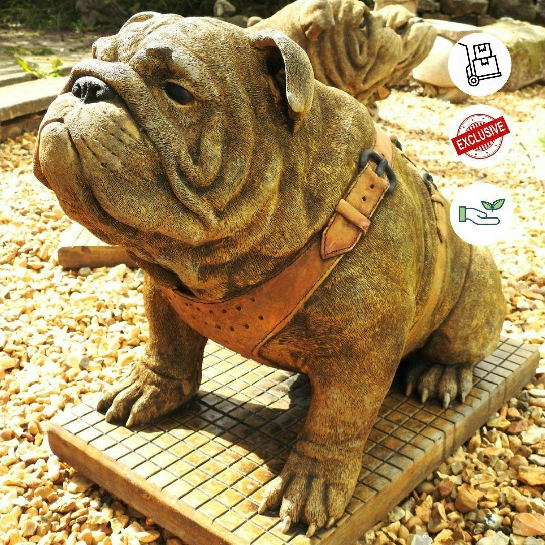 Osn Life Size Sitting British Bulldog Stone Garden Ornament