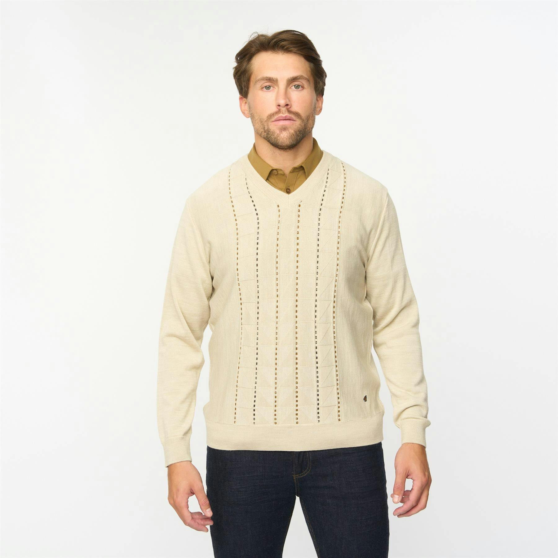 Gabicci Men's G55m05 Fancy Vee Neck Sweater Classic Linen - 2XL