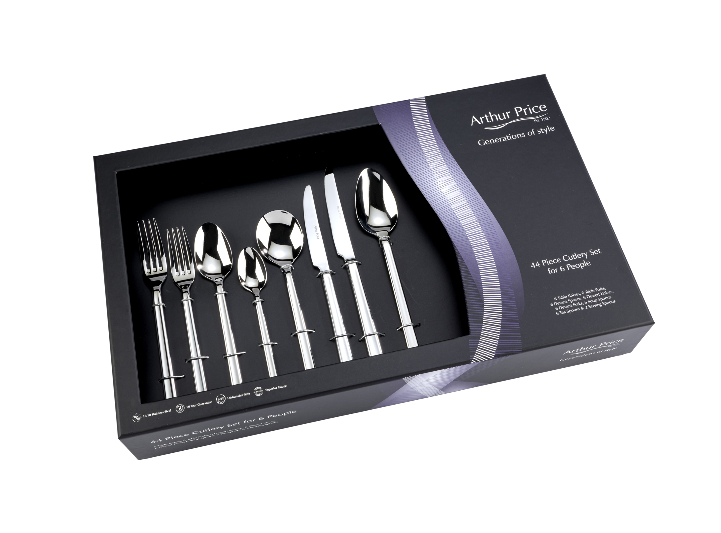 Arthur Price 'Horizon' 44 Piece 6 Person Gift Boxed Cutlery Set - 44 Piece - Stainless Steel - 18/10 Stainless Steel
