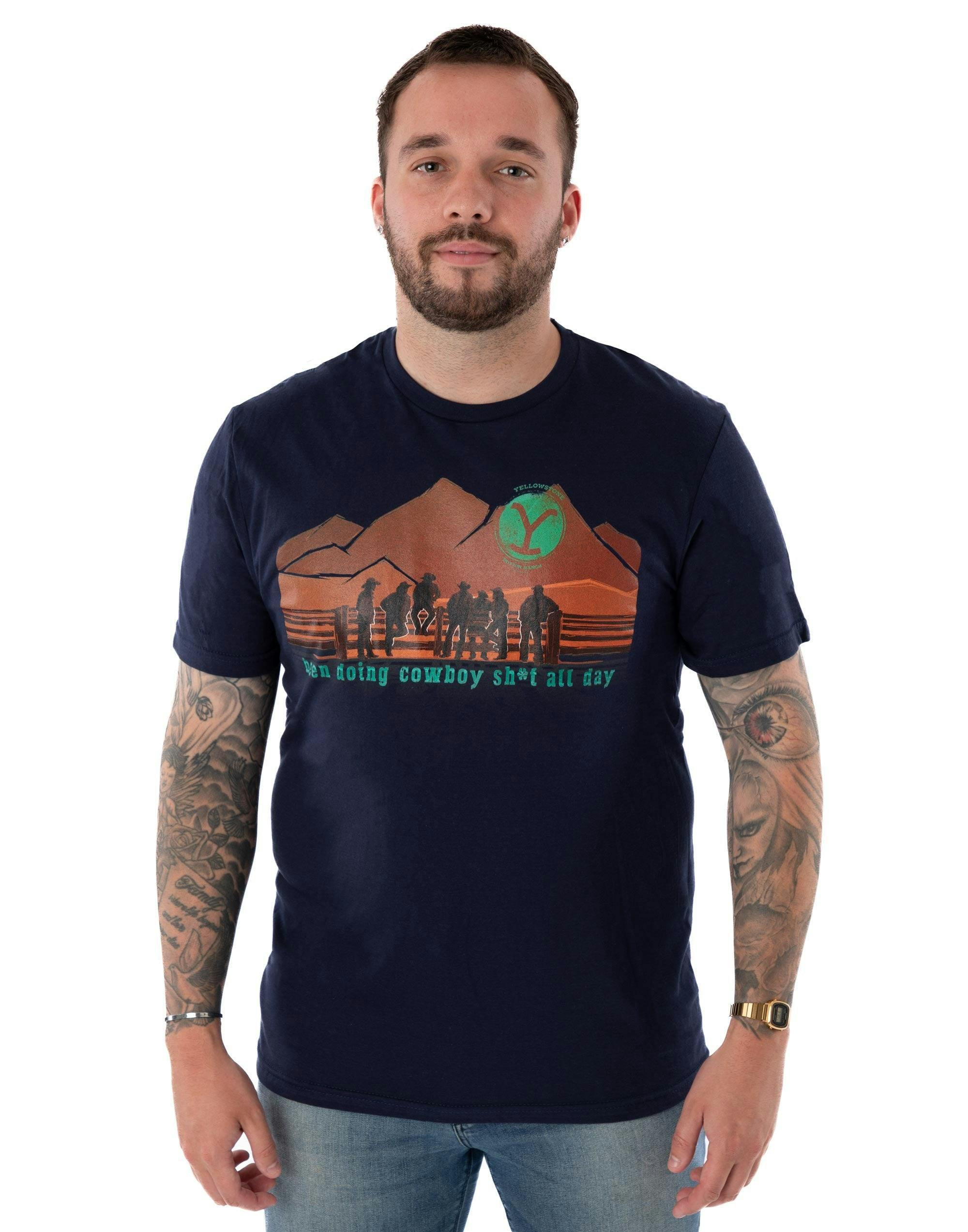 Vanilla Underground Men's Blue Yellowstone Cowboys Short Sleeved T-Shirt - XX-Large