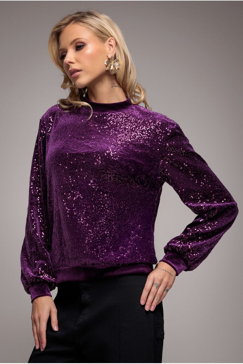 Goddiva Magenta Sequin Velvet Jumper - By - 8