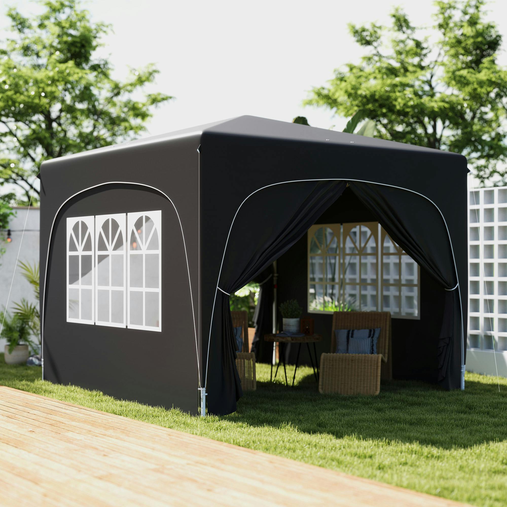 Rackhams Black 3 X 3(M) Upf50+ Pop Up Gazebo With Sides And Carry Bag,