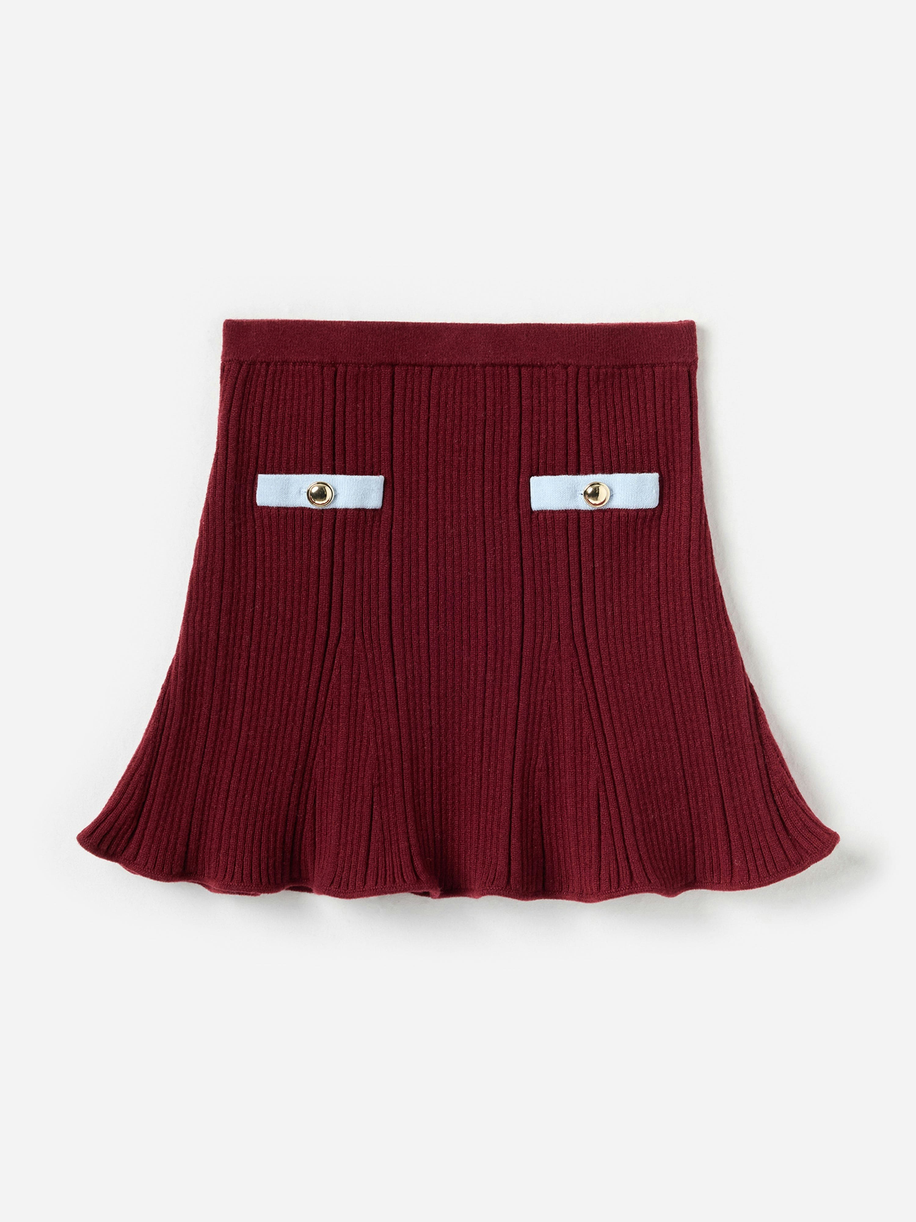 Self Portrait Girls Red Ribbed Knit Skirt In - 5 - 6 Yrs