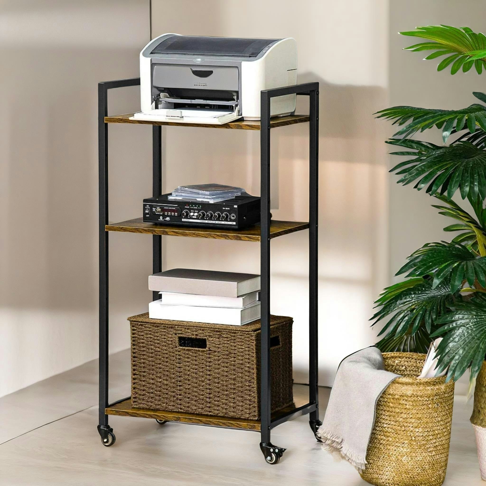 Rackhams Grain 3 Tier Printer Trolley With Lockable Wheels & Adjustable Shelves