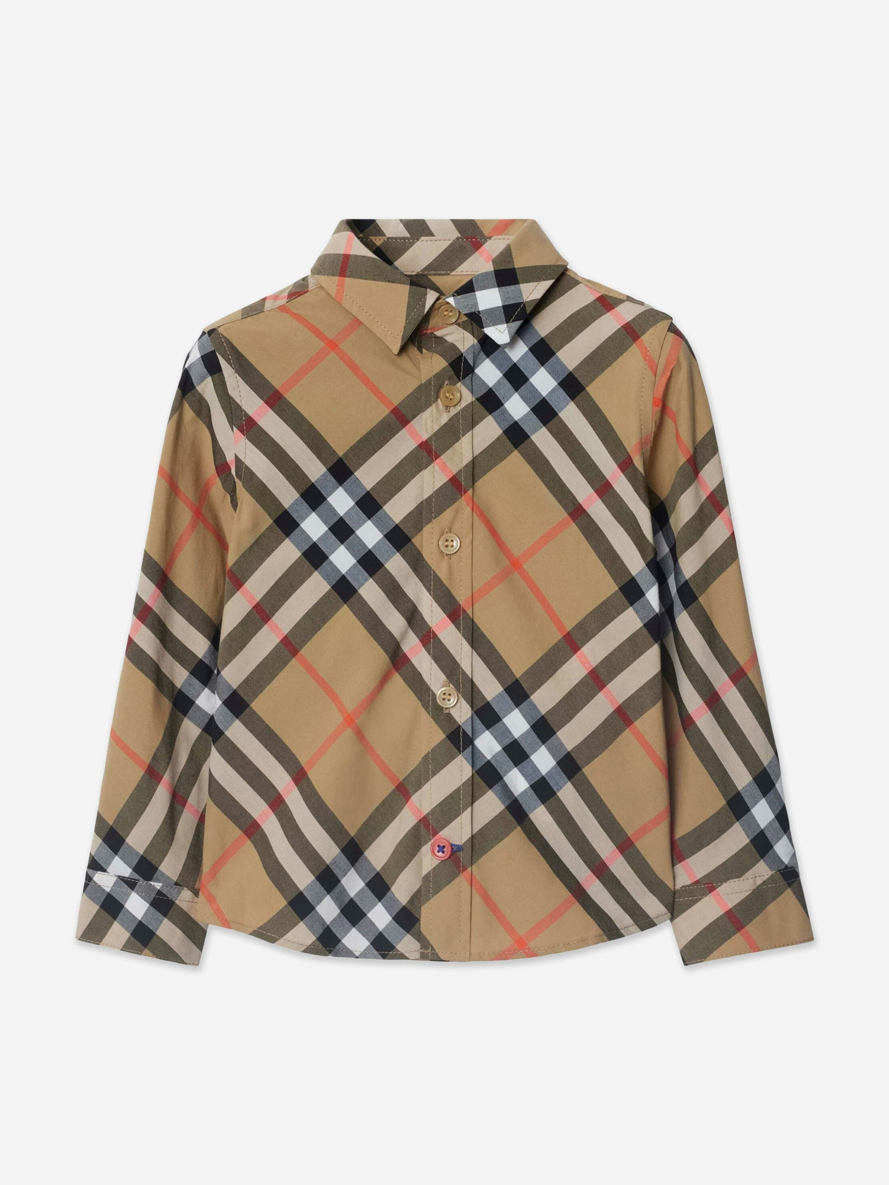 Burberry Kids Boys Beige Burberry Baby Owen Long Sleeve Check Shirt In - 18 Mths