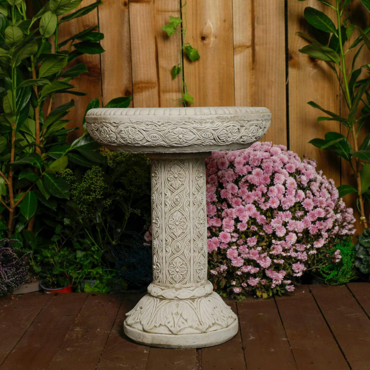 Osn Small Ornate Stone Cast Roman Bird Bath