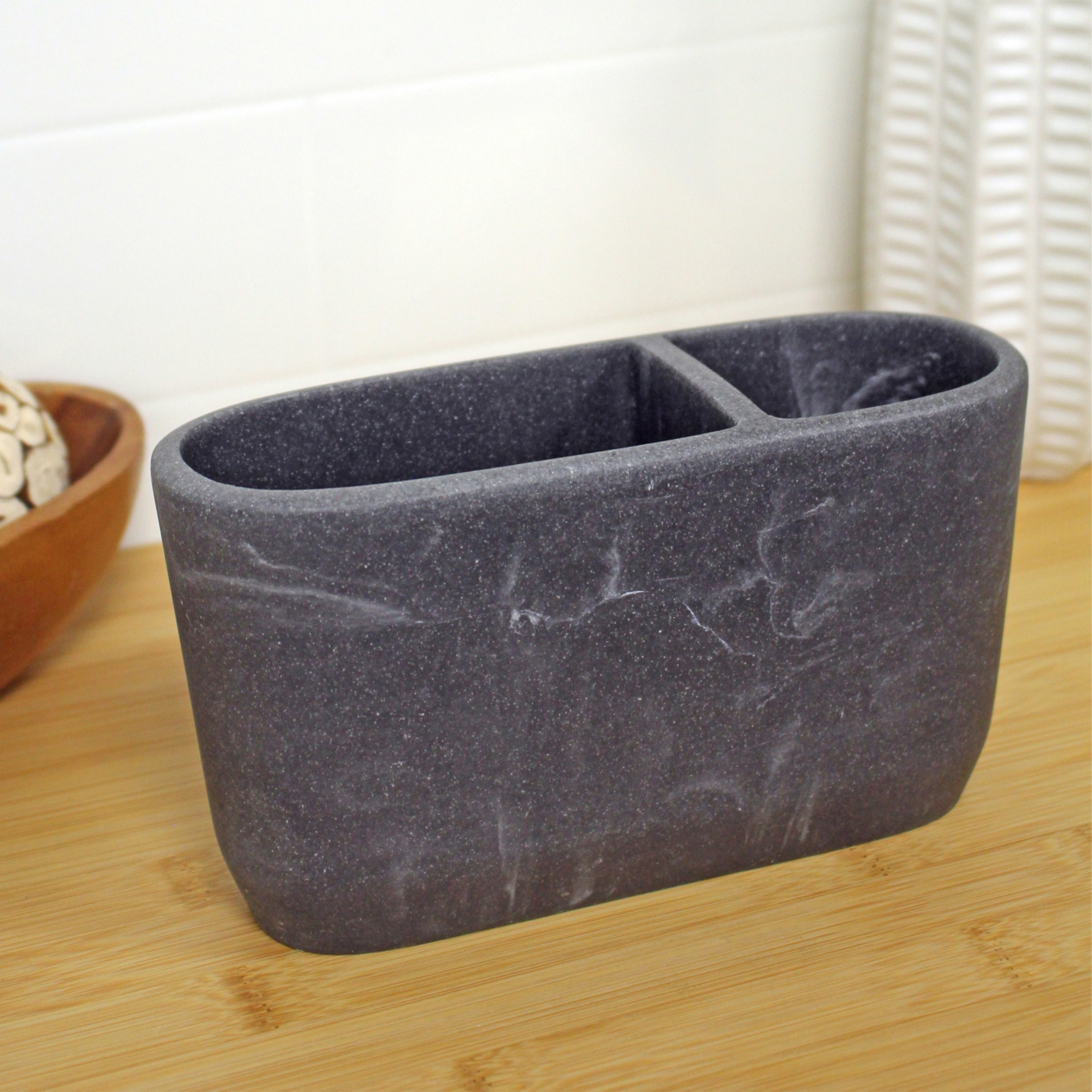 Showerdrape Grey Octavia Marble & Chrome Toothbrush Holder