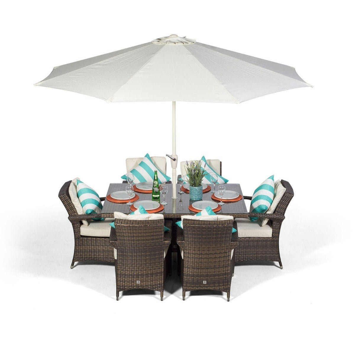 Rackhams Brown Arizona Rectangular 6 Seater Rattan Patio Dining Set - 1