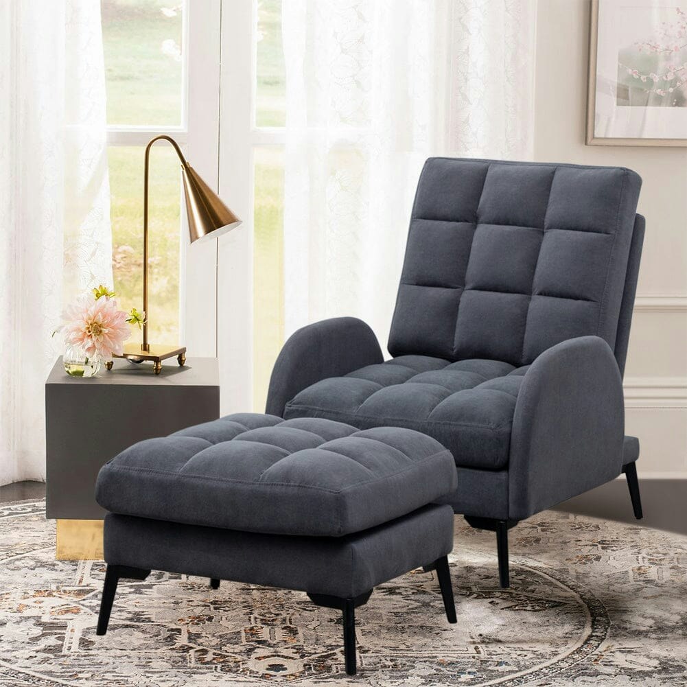 Rackhams Blue/Dark/Grey Upholstered Adjustable Backrest Velvet Sleeper Recliner Come With Ottoman