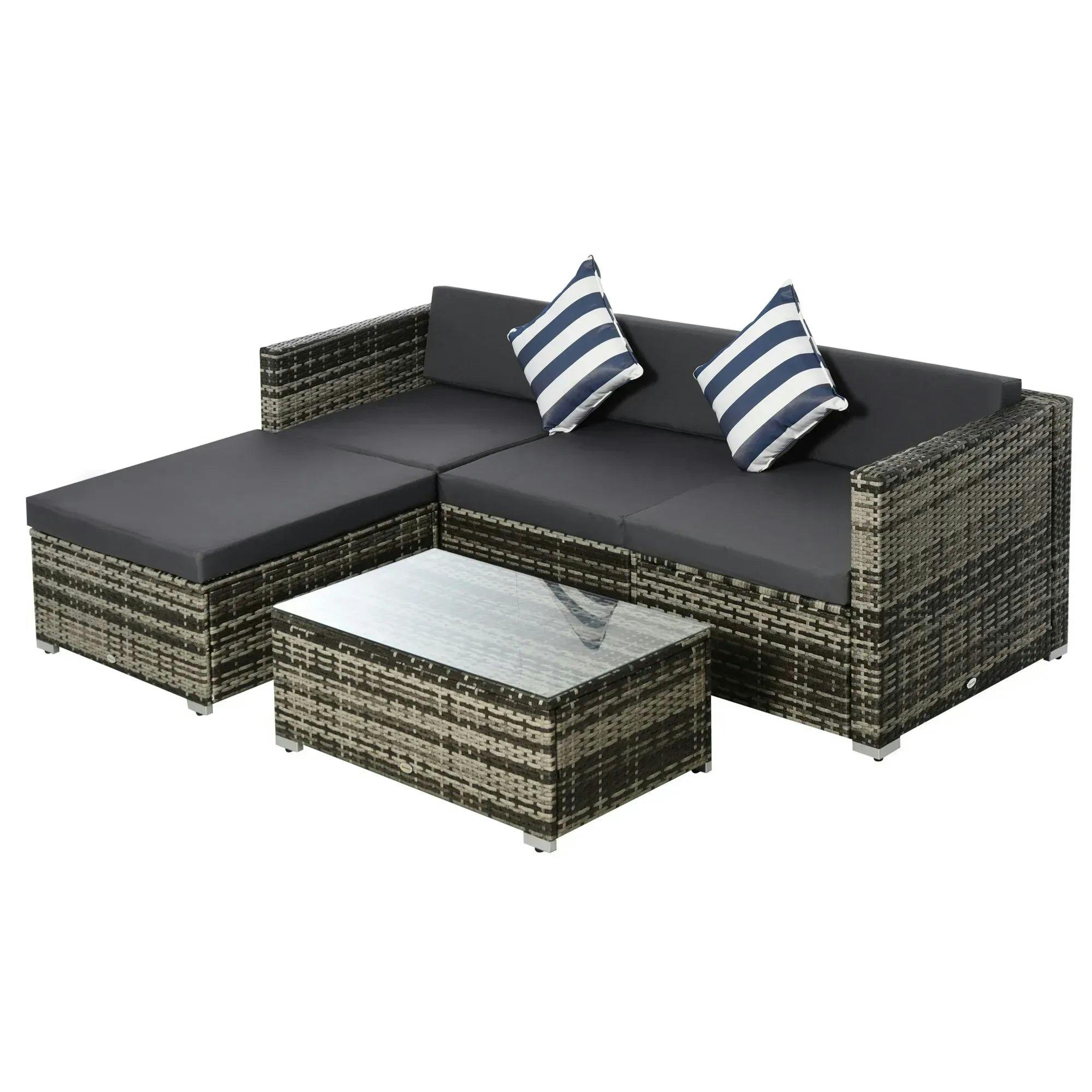 Rackhams Grey Rattan Garden Sofa Set, 4-Seater Wicker Sectional For Garden,