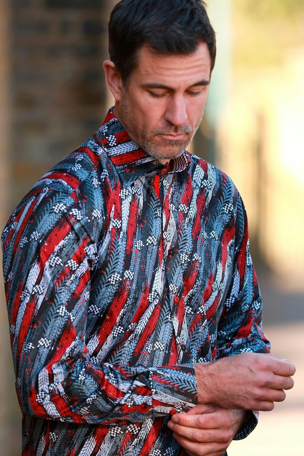 Claudio Lugli Turbo Tracks & Racing Flags Print Shirt - Medium