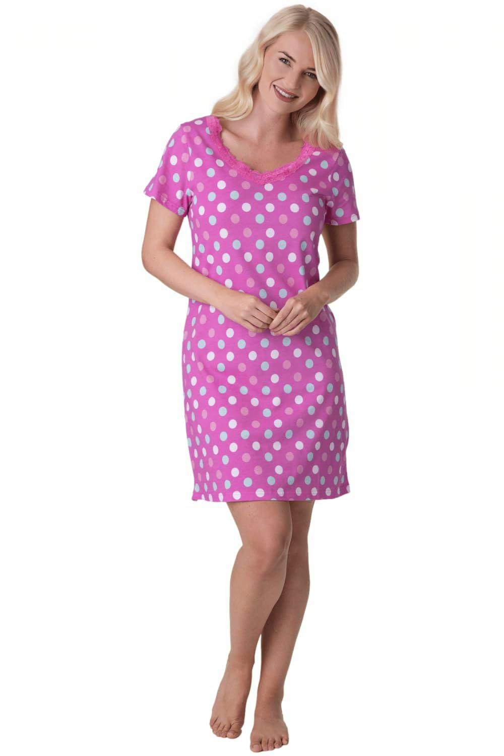 Camille Women's Pink Soft Cotton Summer Nightdresses - 10-12