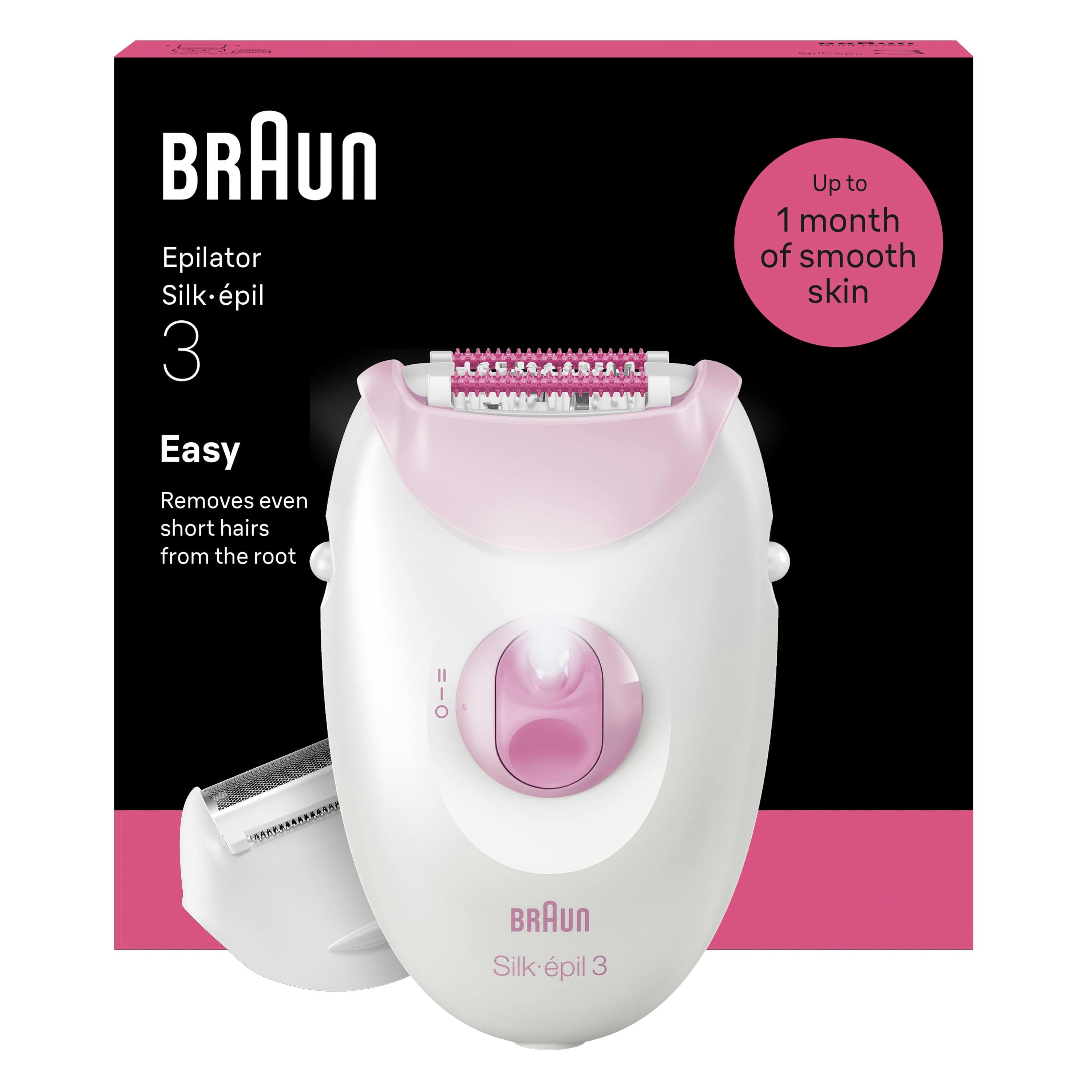 Braun Pink Silk·épil 3, Corded Epilator, Lasting Smooth Skin, 3-031,