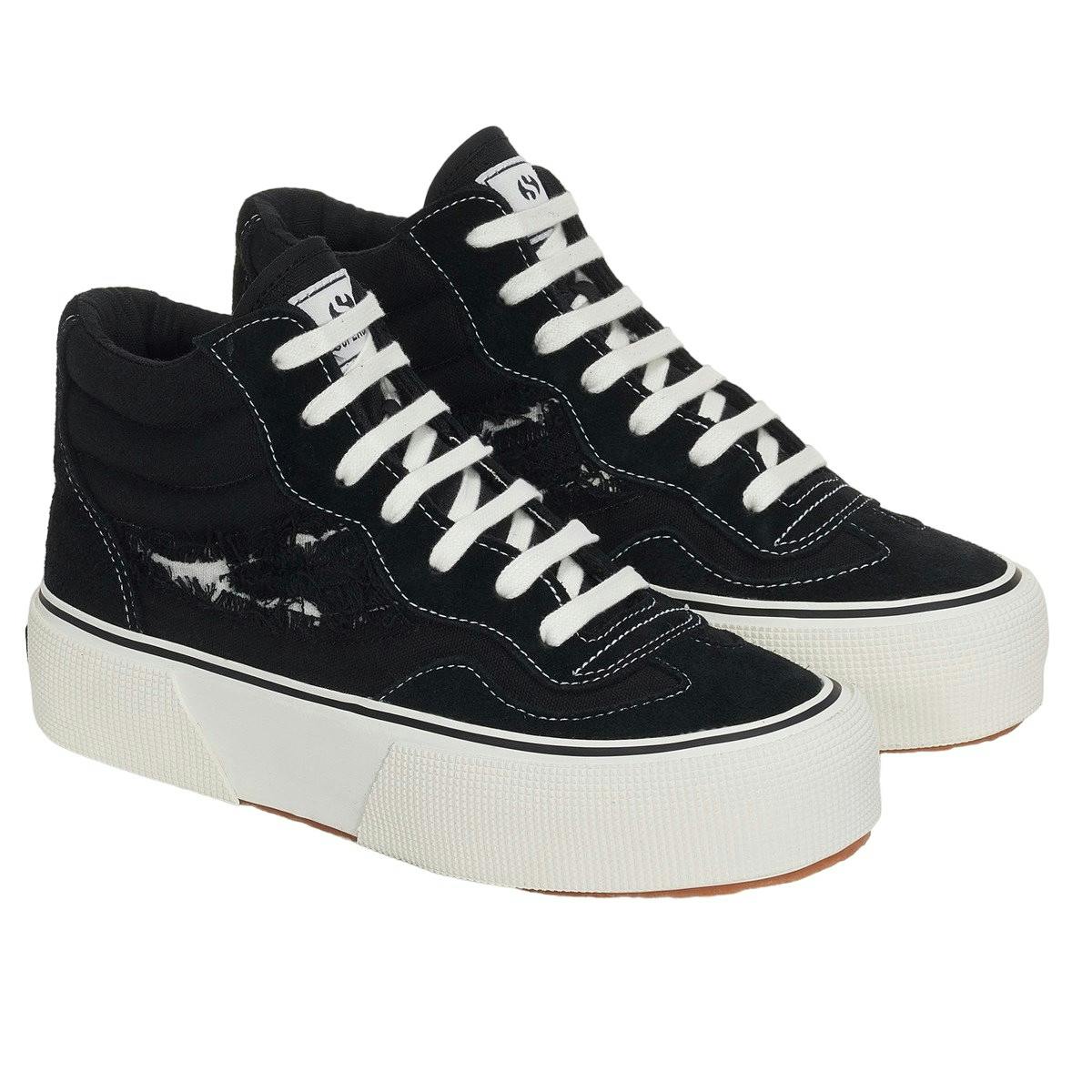Superga Women's Black/White 3141 Revolley Swallowtail Ripped Mid Cut Trainers - Avorio - 2.5 Uk - Avorio - 100% Mixed