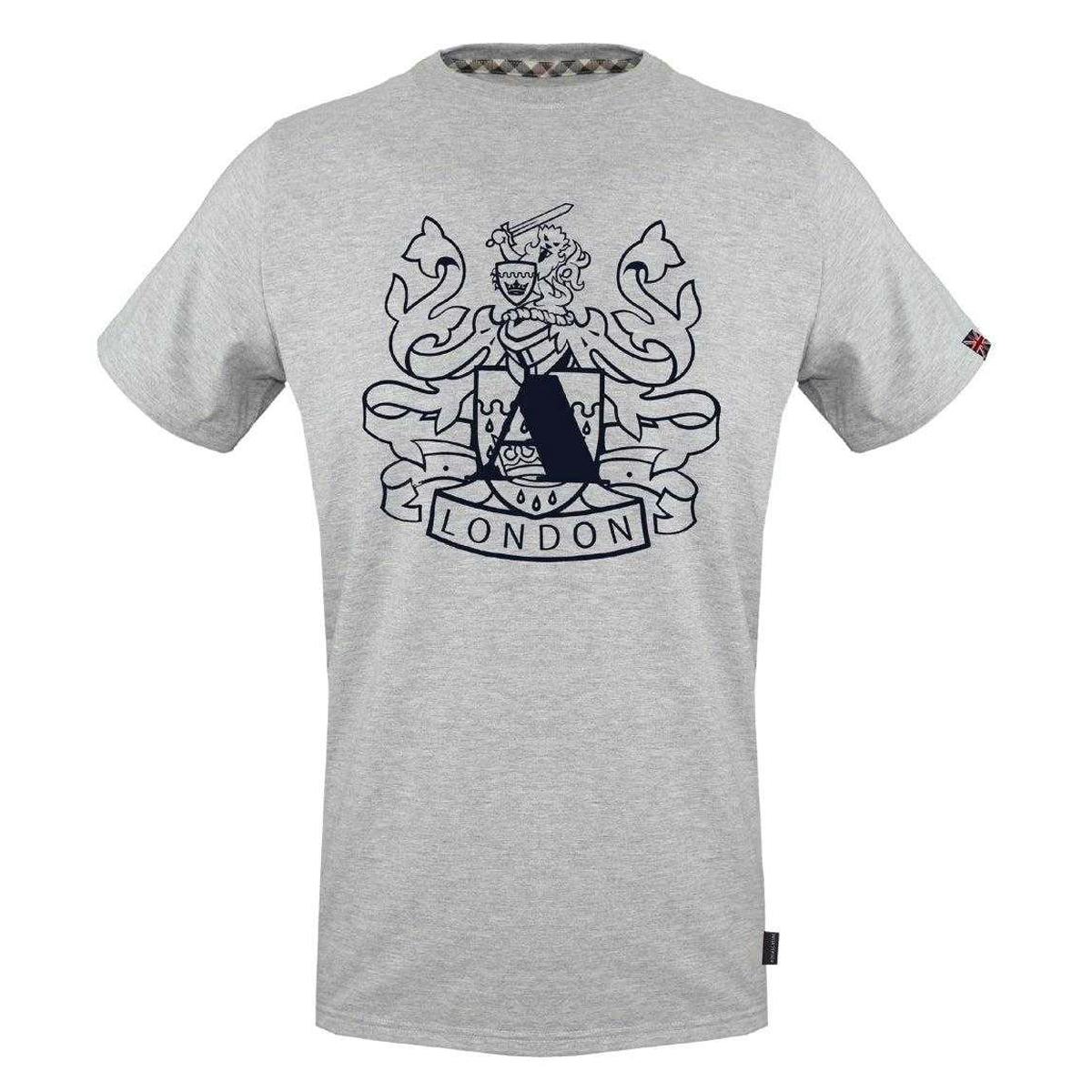 Aquascutum Men's Grey Aldis Shield Logo T-Shirt - M - 100% Cotton