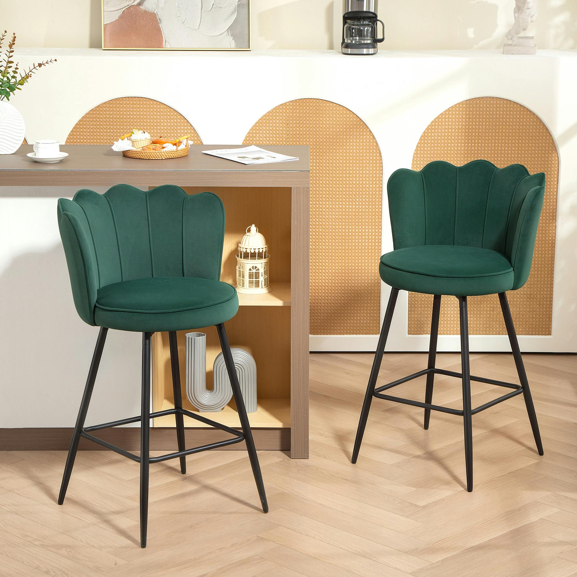 Rackhams Dark/Blue Set Of 2 Barstools With Petal Backrest For Kitchen Island - Green