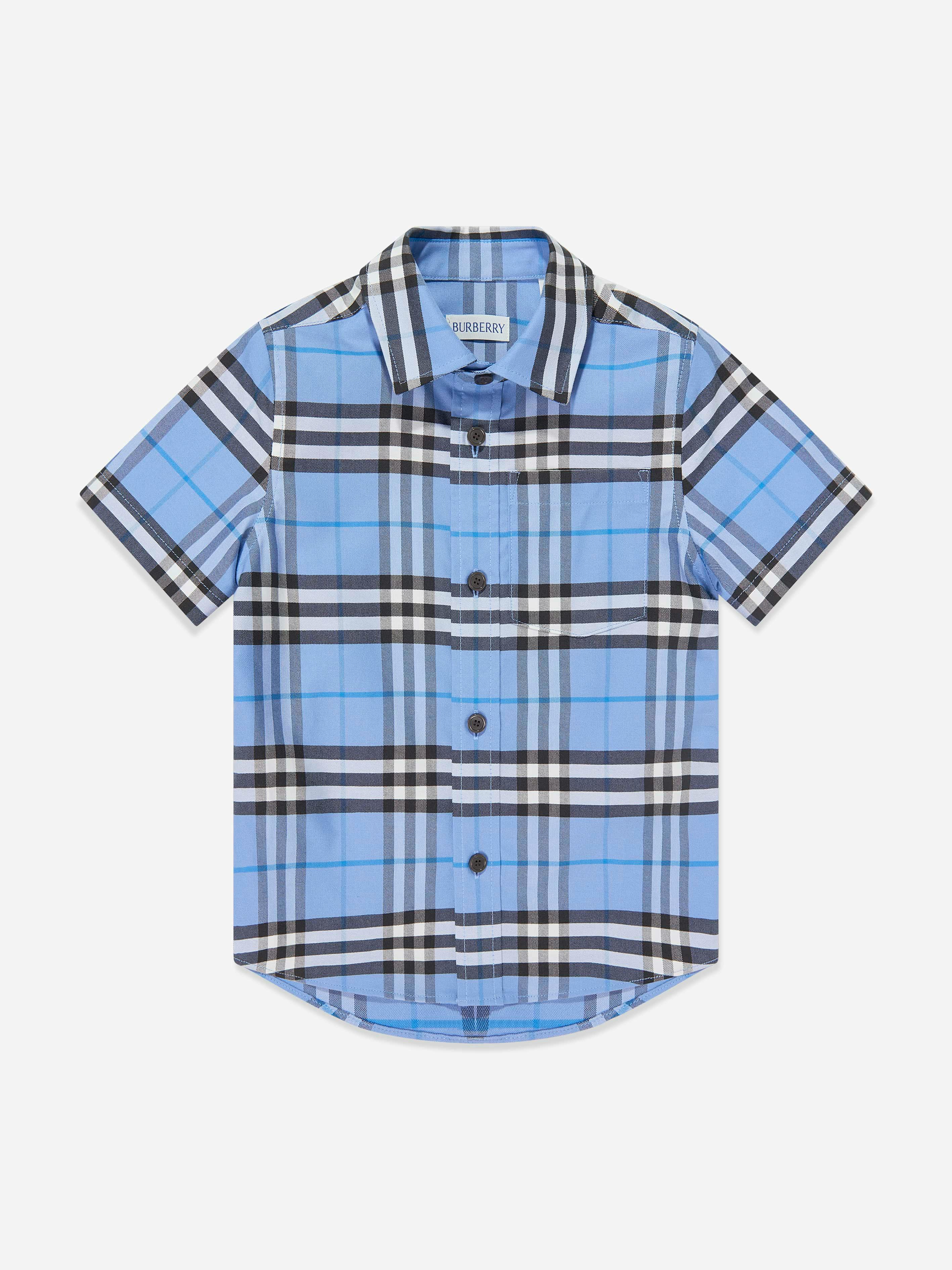 Burberry Kids Boys Blue Burberry Owen Cotton Check Oxford Shirt In - 12 Yrs