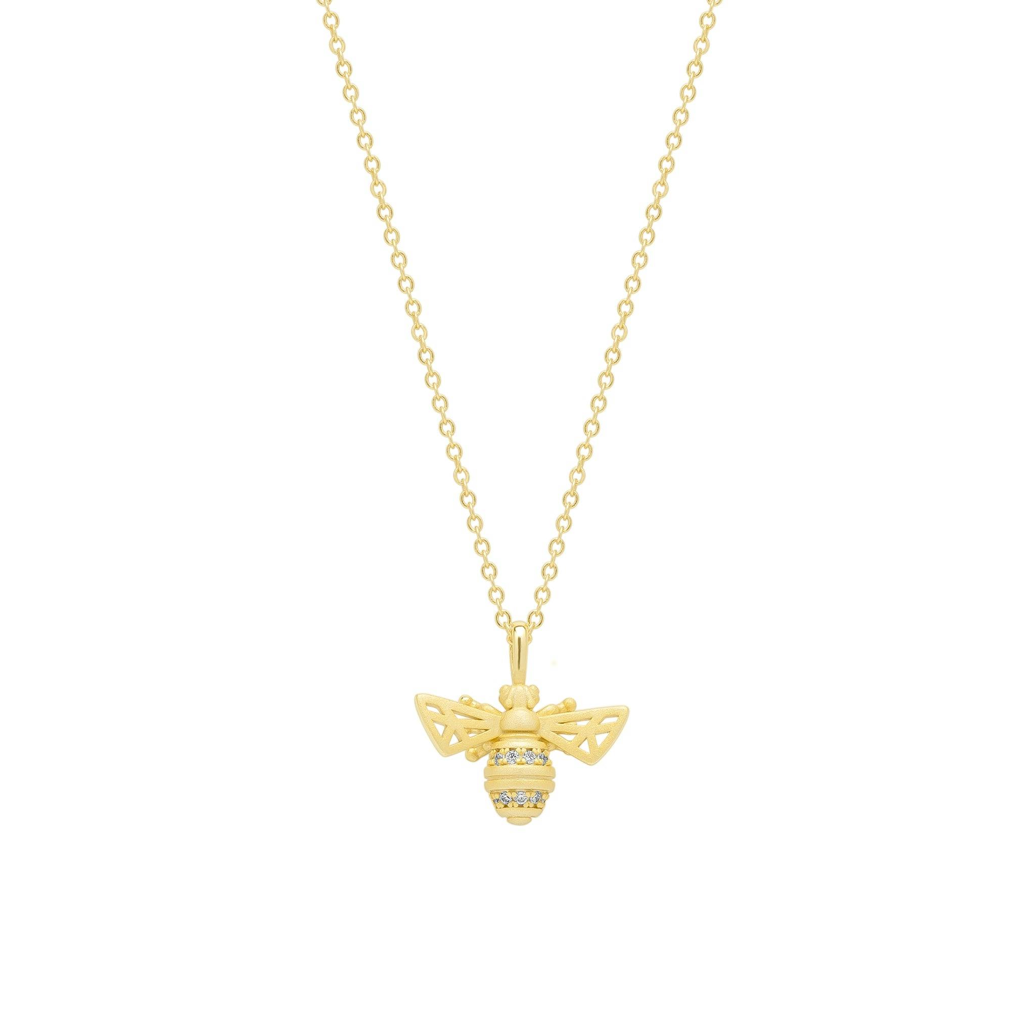 Spero London Silver/Gold Matte Bumble Bee Sterling Necklace