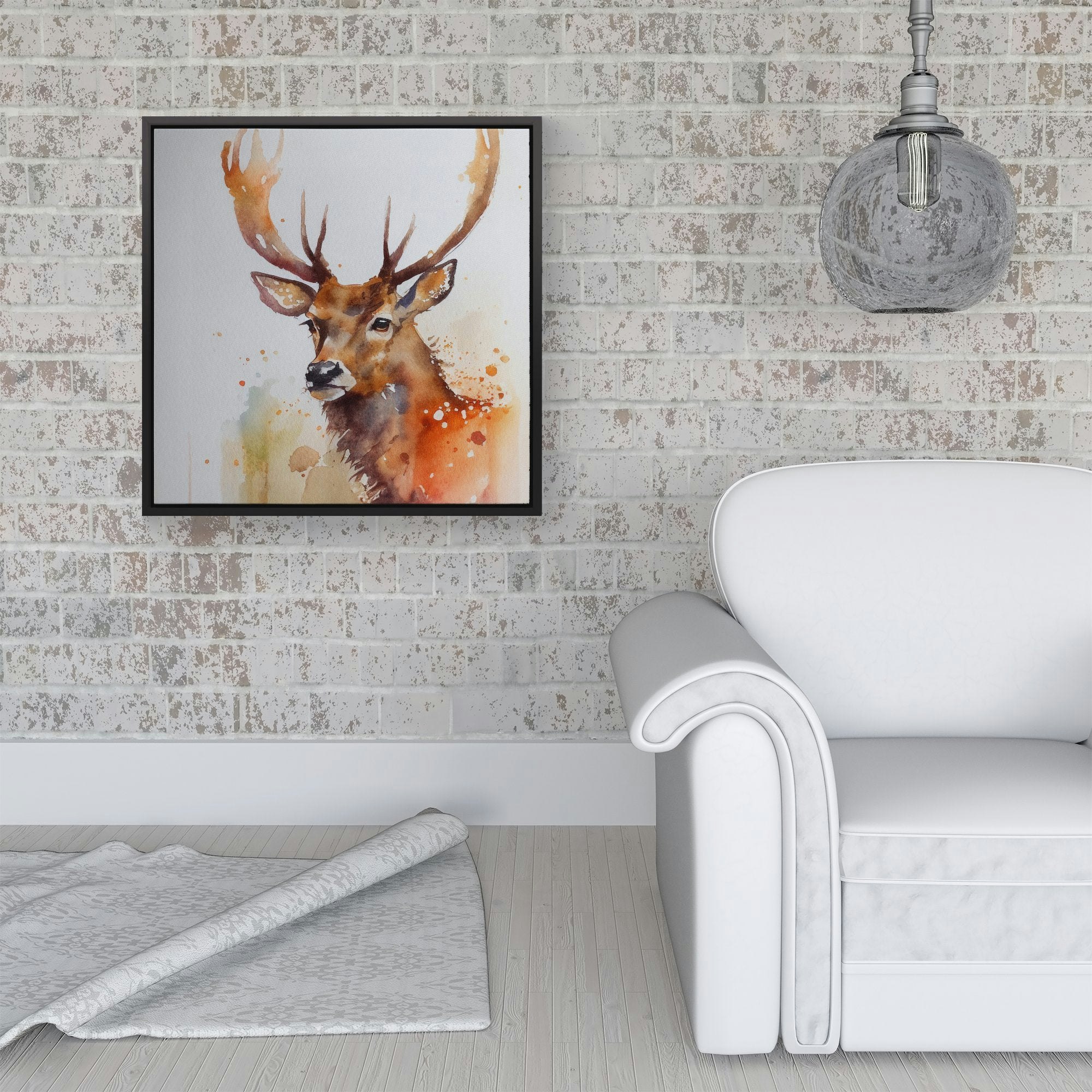 Rackhams Black Majestic Stag Watercolour Framed Canvas - 40" X 40"
