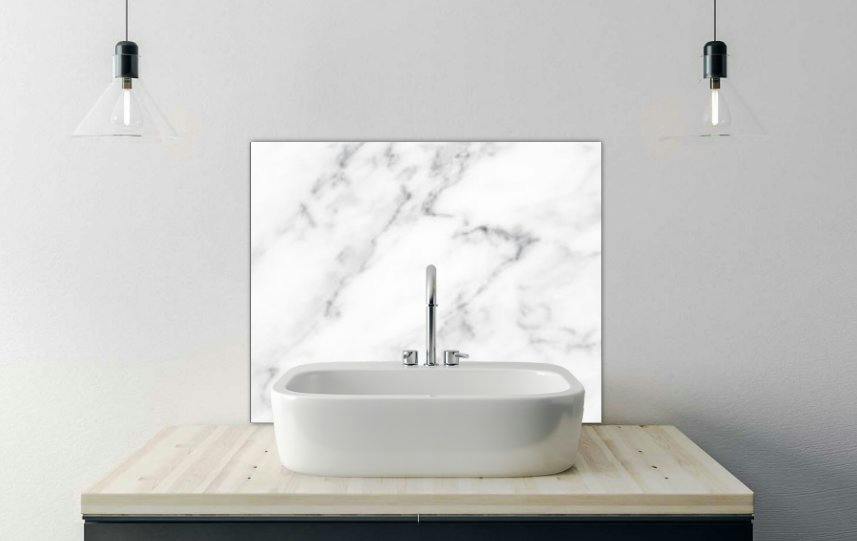Printed Glass Bathroom Splashback - White Marble Texture And Background. 500X400mm - Image 2
