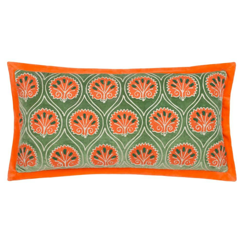 Paoletti Orange Casa Embroidered Cushion Cover - Peridot/ - 30Cm X 60Cm - Peridot/ - 100% Cotton