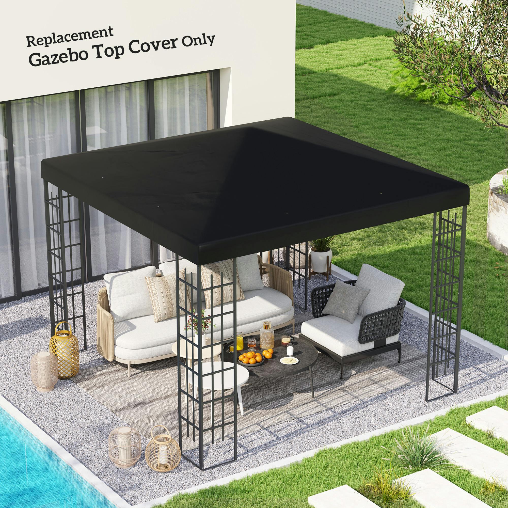 Rackhams Black 3 X 3(M) Gazebo Canopy Replacement Cover, Upf30+, - 600D Oxford Fabric - 298L X 298Wcm