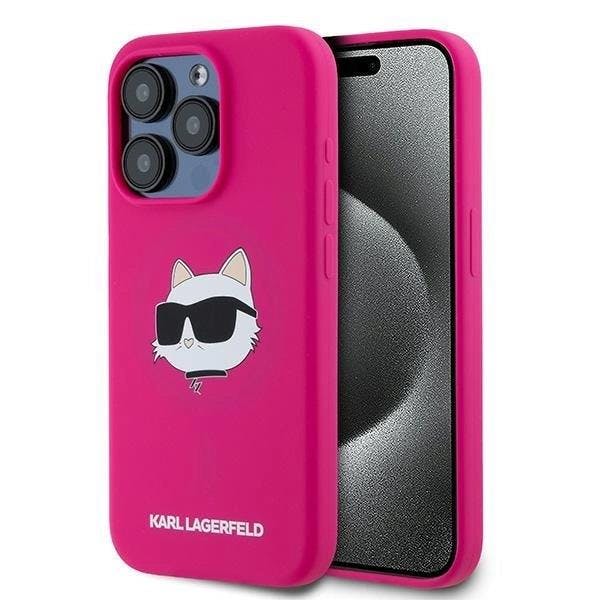 Karl Lagerfeld Pink Choupette Head Silicone Case With Magsafe Case For Iphone 15 Pro 6.1" - Klhmp15lschpplf