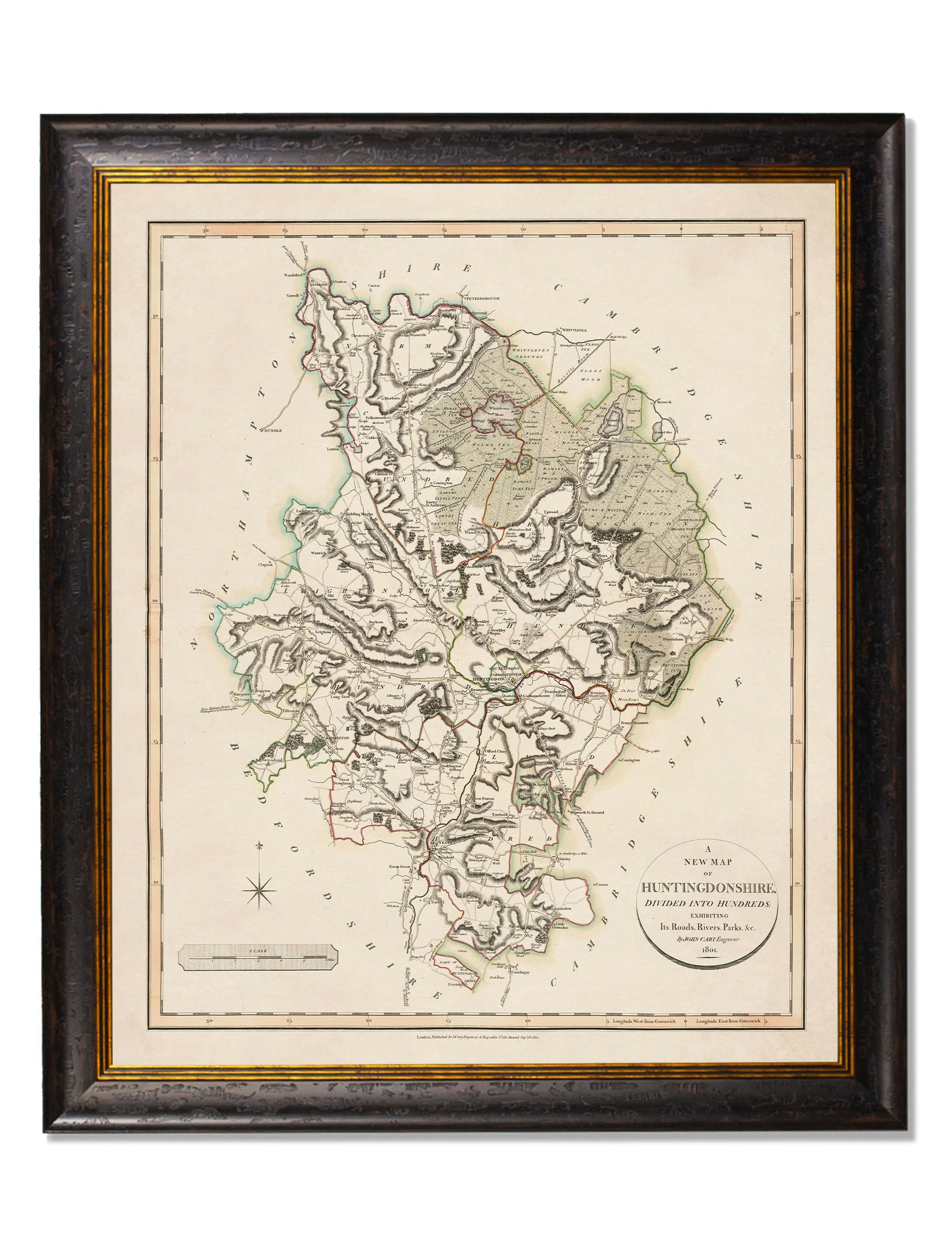 Rackhams Black C.1806 County Maps Of England - 84 X 70Cm - Huntingdonshire