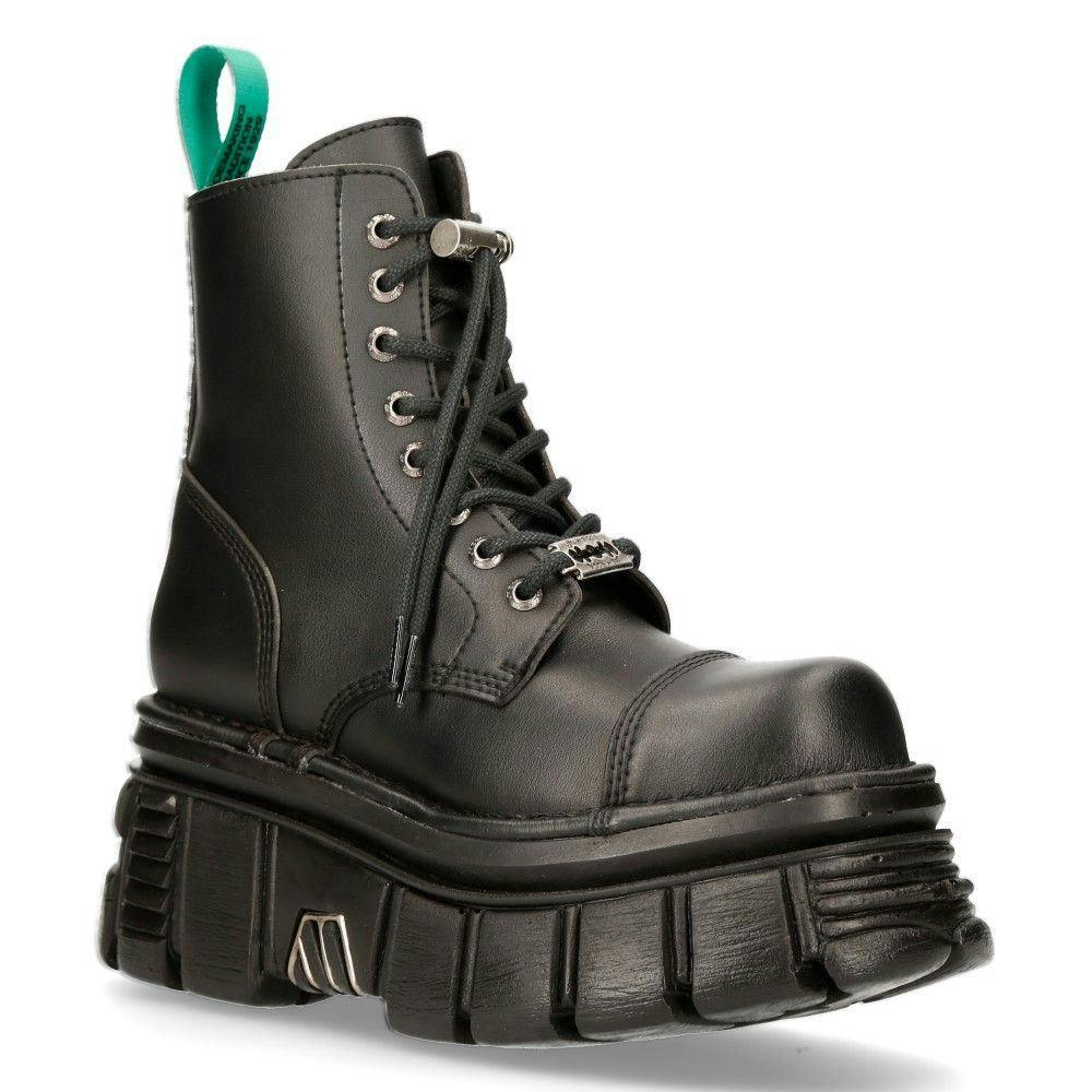 New Rock Men's Black Vegan Leather Combat Platform Boots- Tankmili083-Vs2 - Uk 9 | Eu 43 | Us 10.5