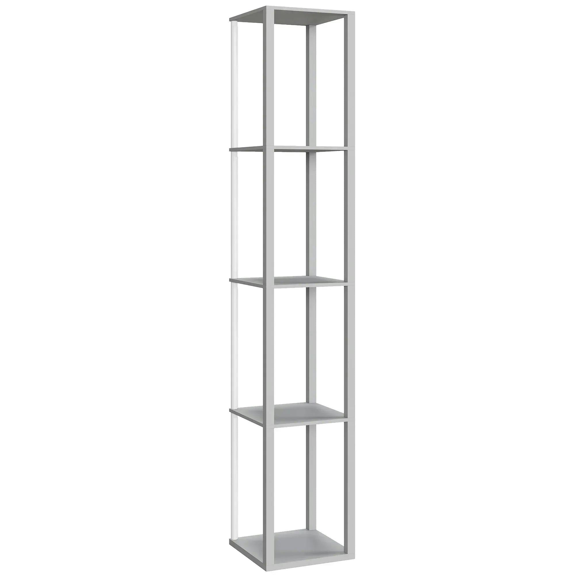Homcom Grey Rgb Led Floor Lamp With Shelves And Remote Control For Bedroom, Oak - Image 4