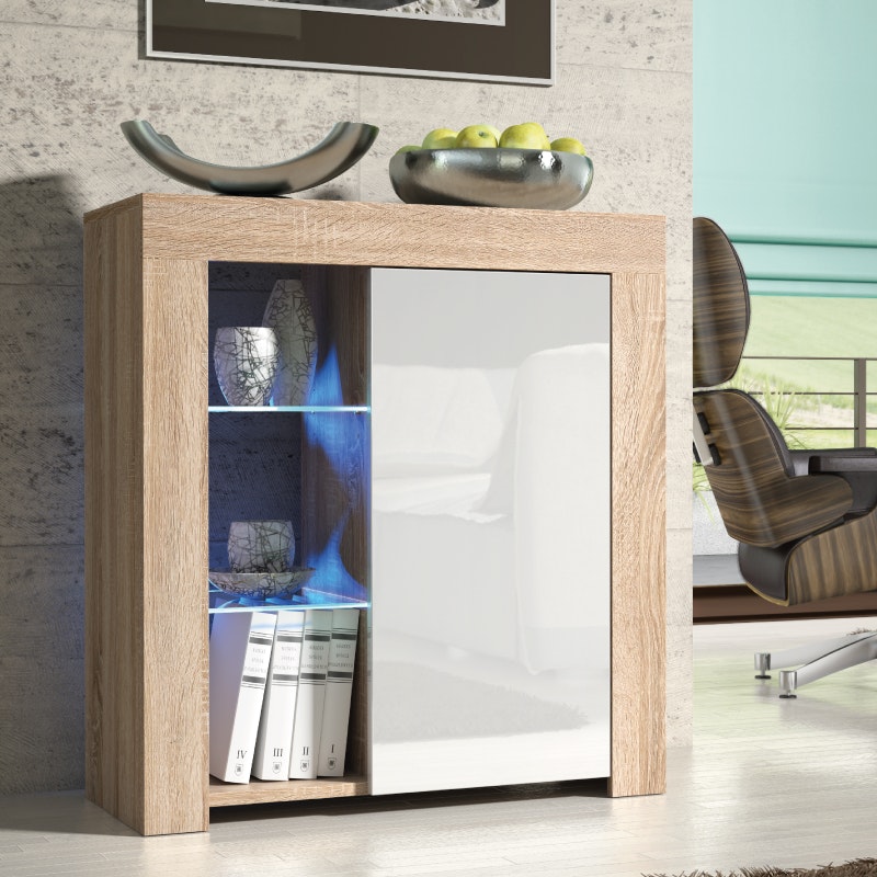Rackhams White Distinctive 83Cm Cabinet Cupboard Sideboard With High Gloss Door And Free Led Lights