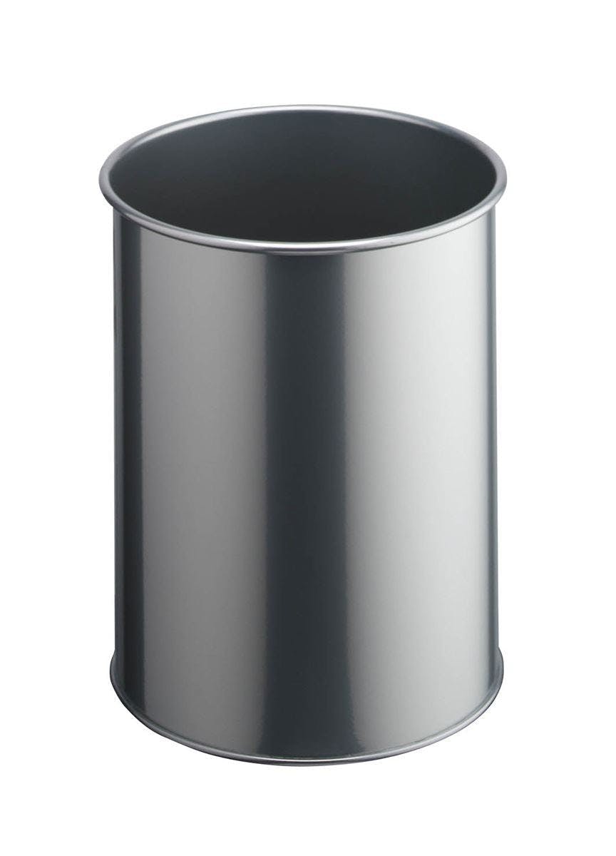 Durable Silver Metal Round Waste Bin | Scratch Resistant Steel | 15L |