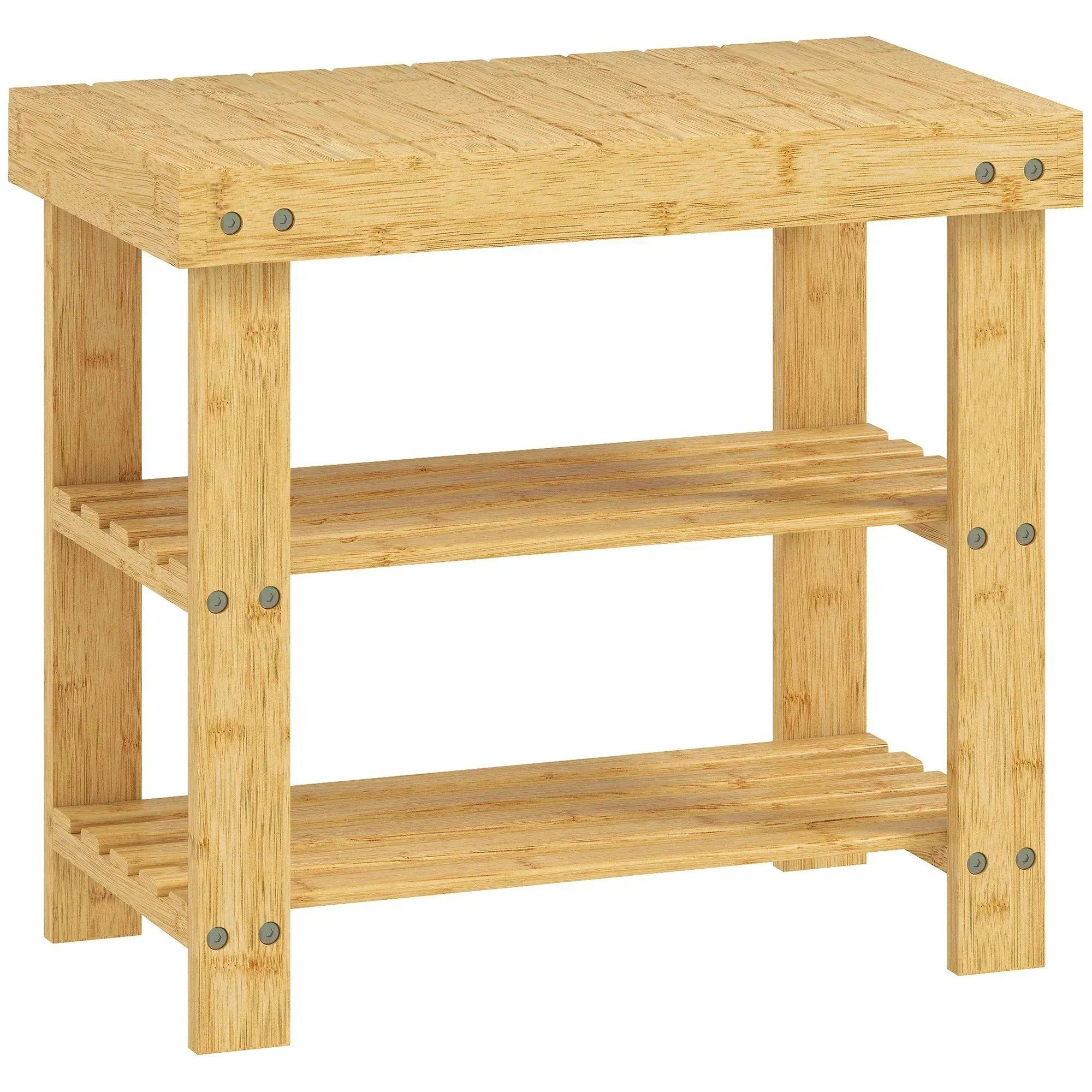 HOMCOM 3-Tier Bamboo Shoe Bench with 2 Shelves for Entryway, Wood Finish in Natural - Image 3