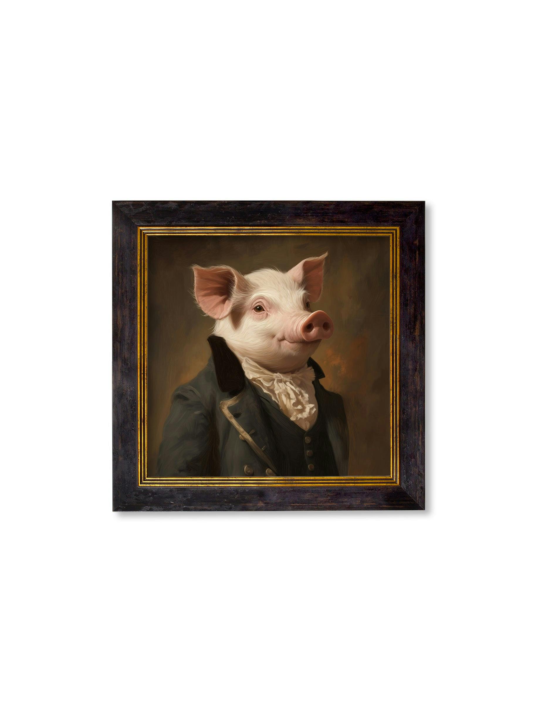 Rackhams Dark/Black/Gold Duke Of Truffleton - Gentleman Pig Oxford Square Frame - 44 X 44Cm