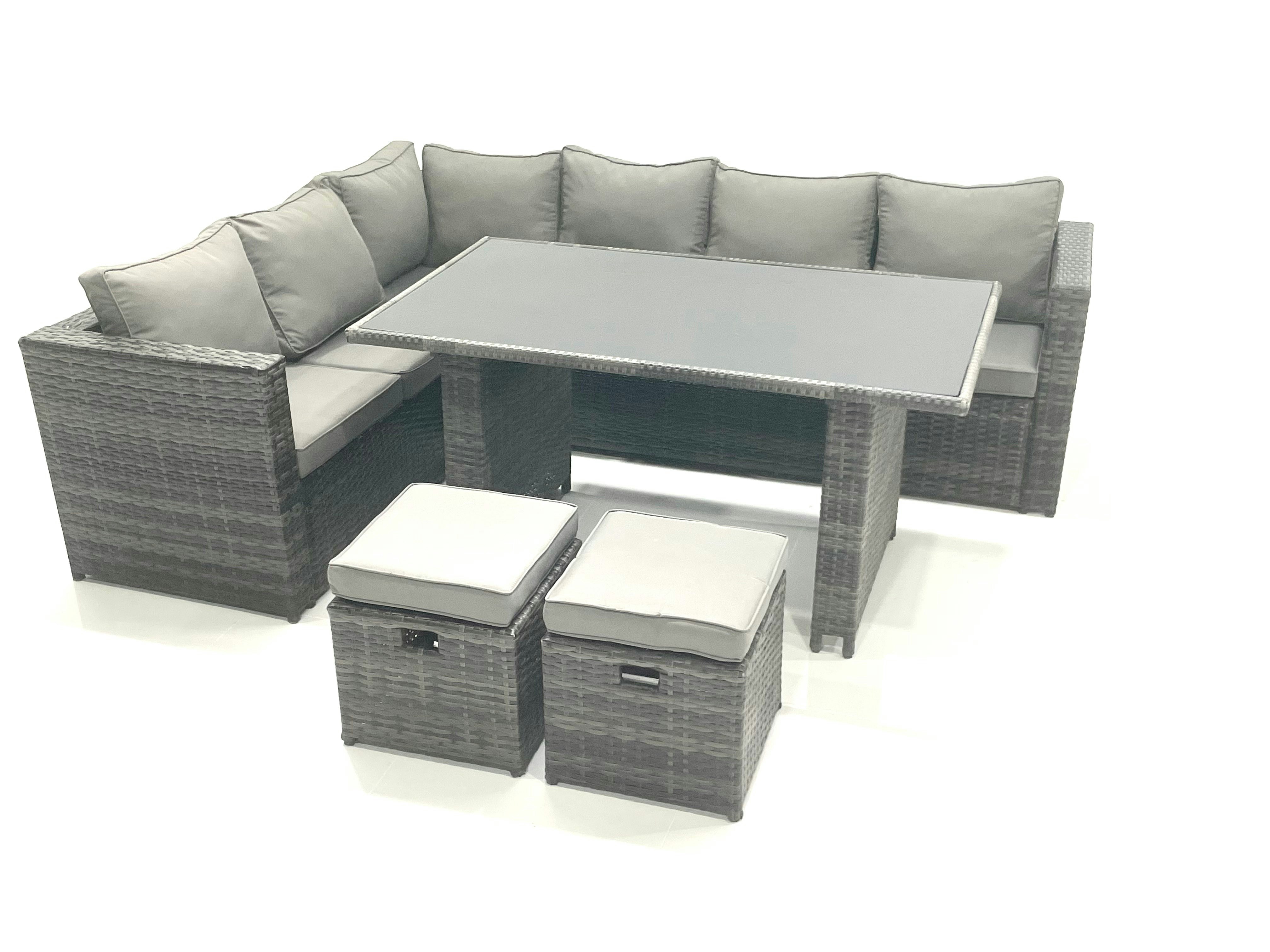 Rackhams Dark/Grey Outdoor Lounge Rattan Corner Sofa Set Garden Furniture With Small Footstools 6 Seater