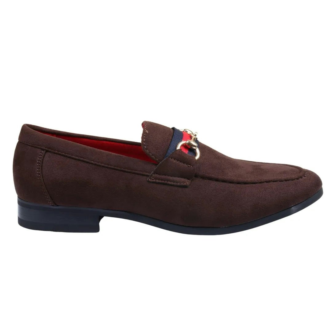 Dolcetto Men's Gold/Brown Suede Leather Lined Buckle Loafers - Uk 7