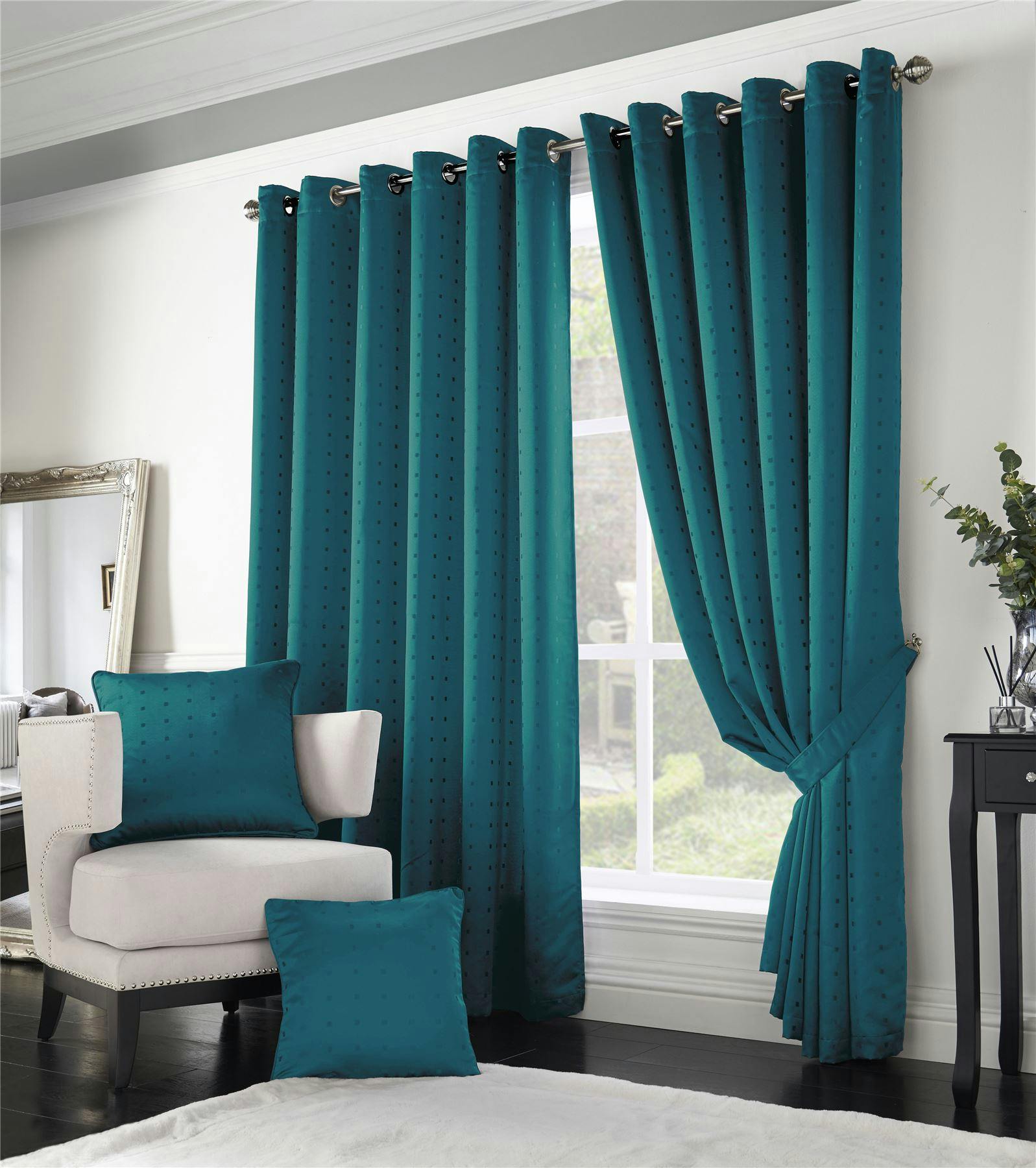 Rackhams Light Adi Lined Ring Top Eyelet Curtains - Teal - 168Cm Width X 137Cm Drop