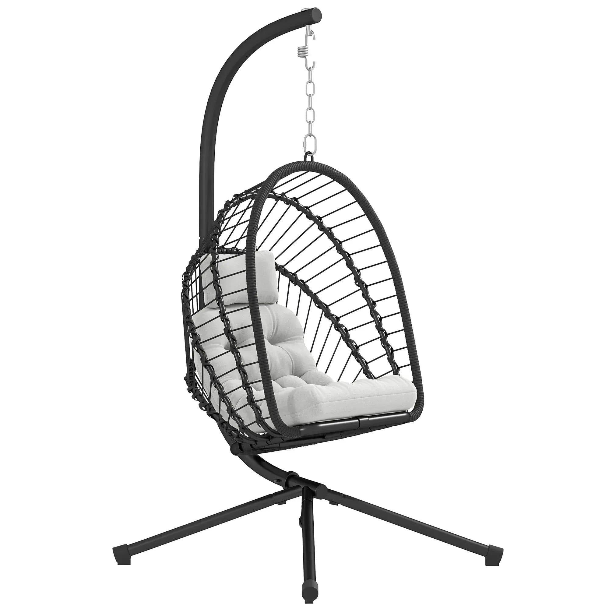 B&Q - Pe Hanging Swing Chair W/ Thick CushionPatio Hanging ChairBlack - Image 6