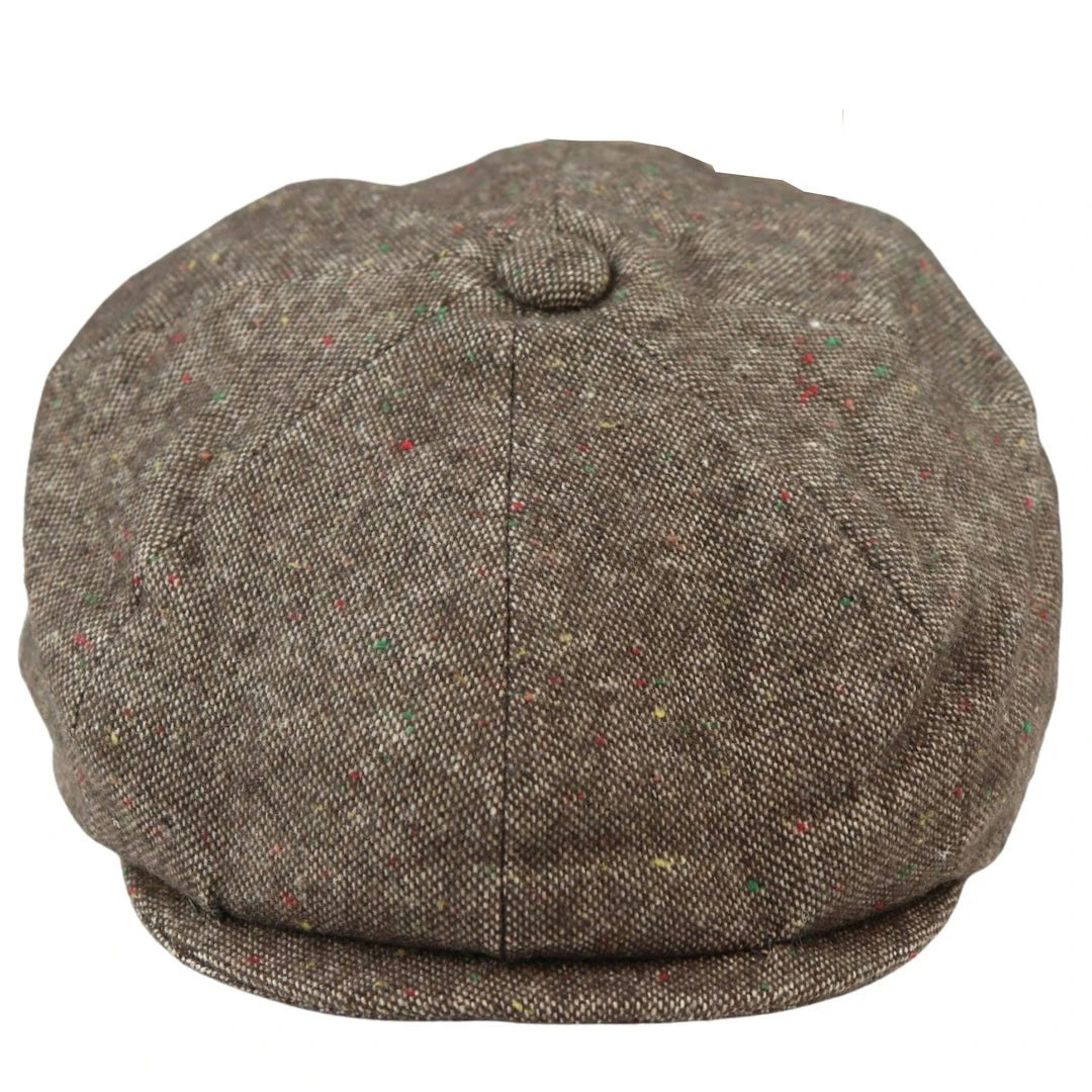 Major Boys Brown/Grey 8 Panel Baker Cap Shelby Hat Wool Tweed Classic Razor - L/Xl